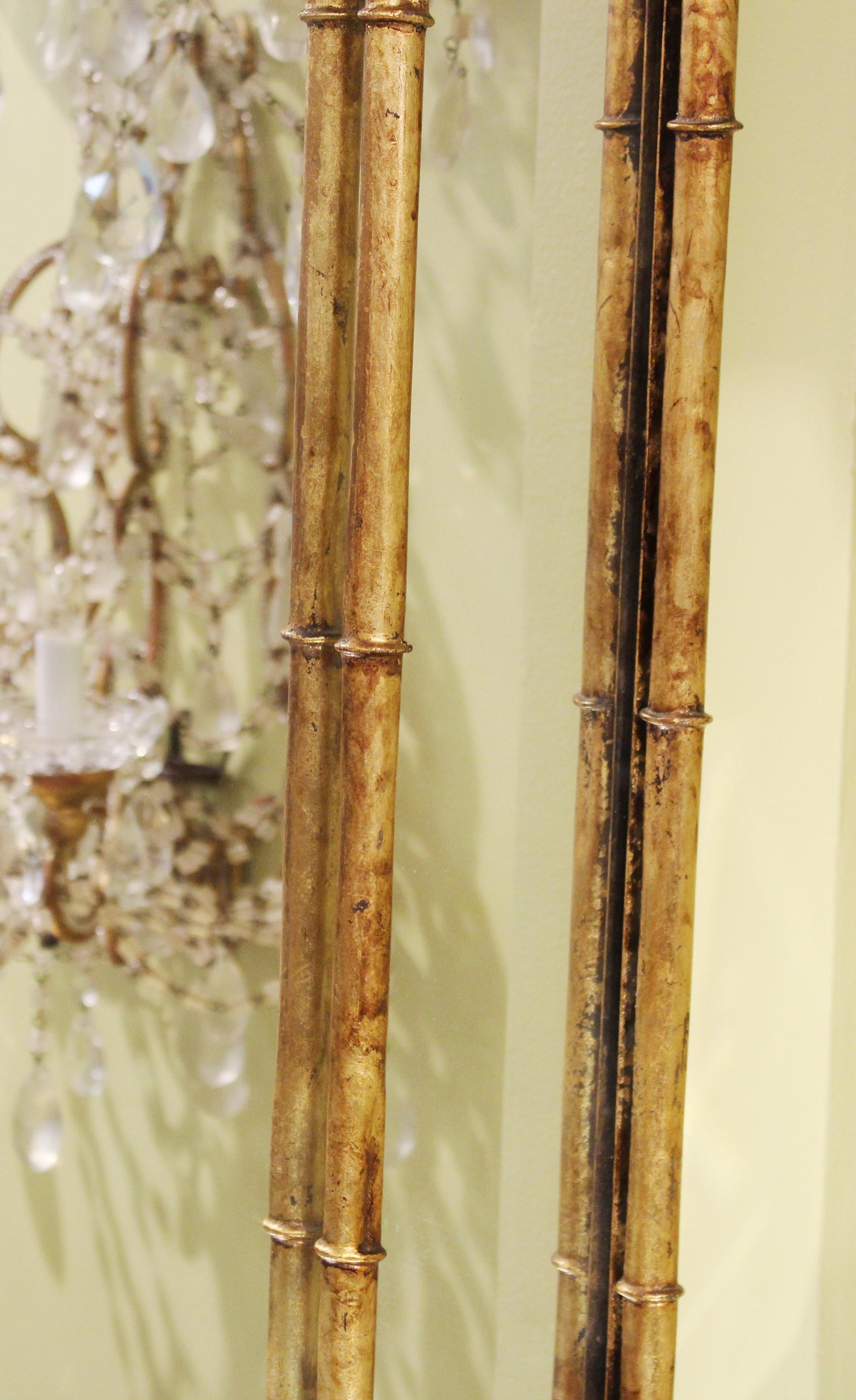 Chinese Chippendale Gilt Metal Faux Bamboo Wall Mirror In Good Condition In Astoria, NY