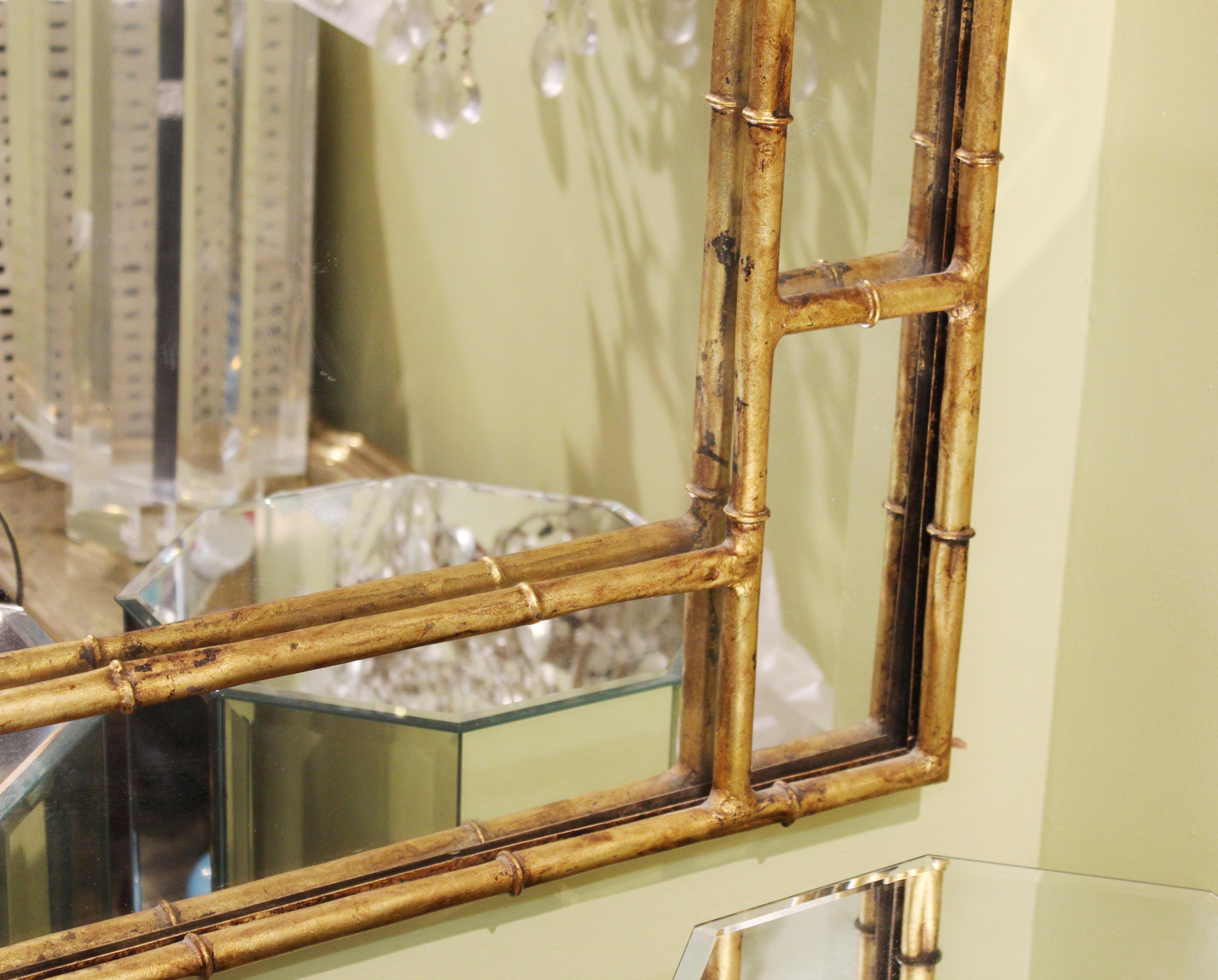 Late 20th Century Chinese Chippendale Gilt Metal Faux Bamboo Wall Mirror