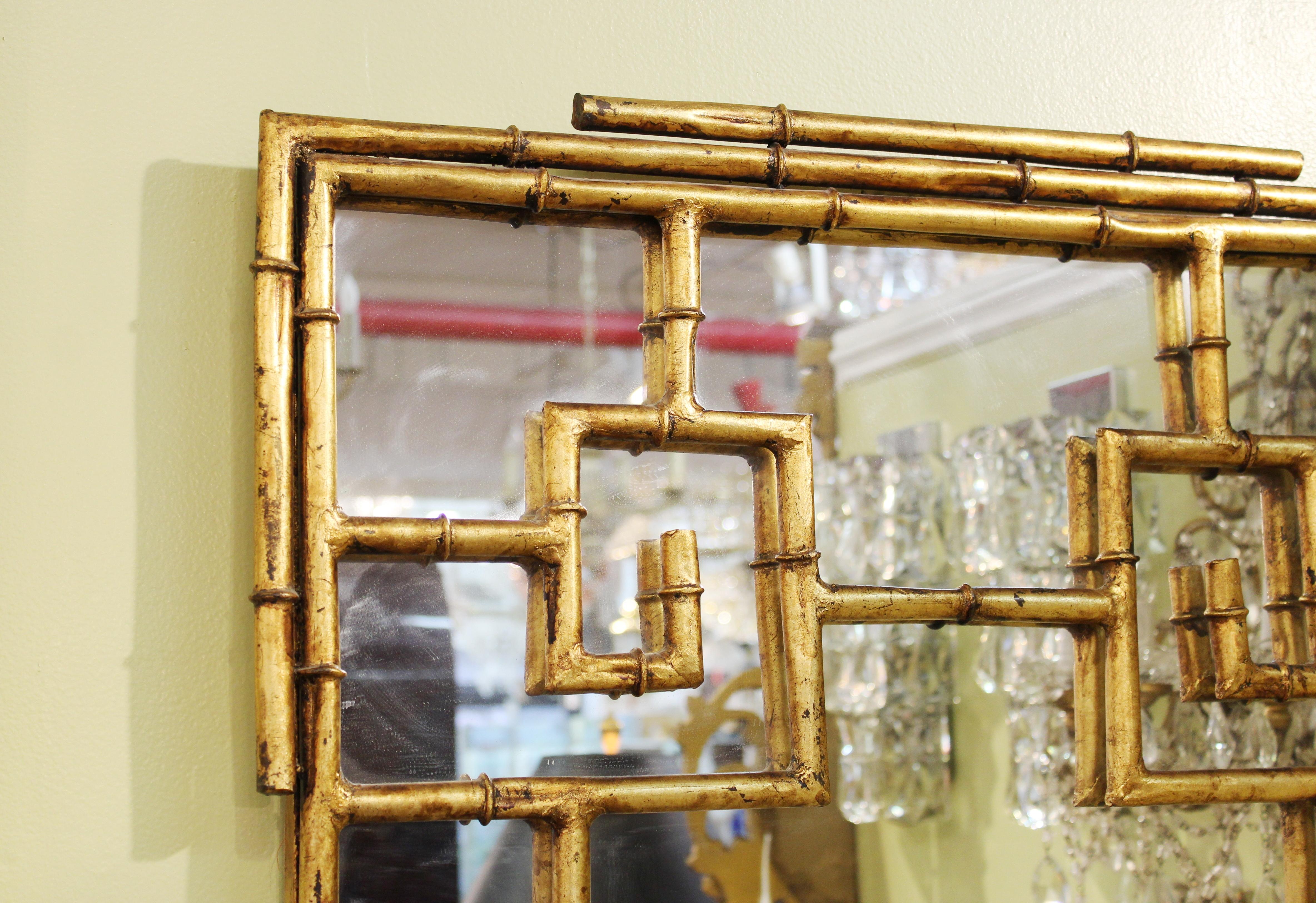 Chinese Chippendale Gilt Metal Faux Bamboo Wall Mirror 1