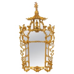 Chinese Chippendale Gilt Wood Wall or Console Mirror, Monumental