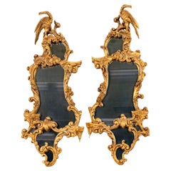 Antique Chinese Chippendale Giltwood Mirrors With Phoenix Bird A Pair