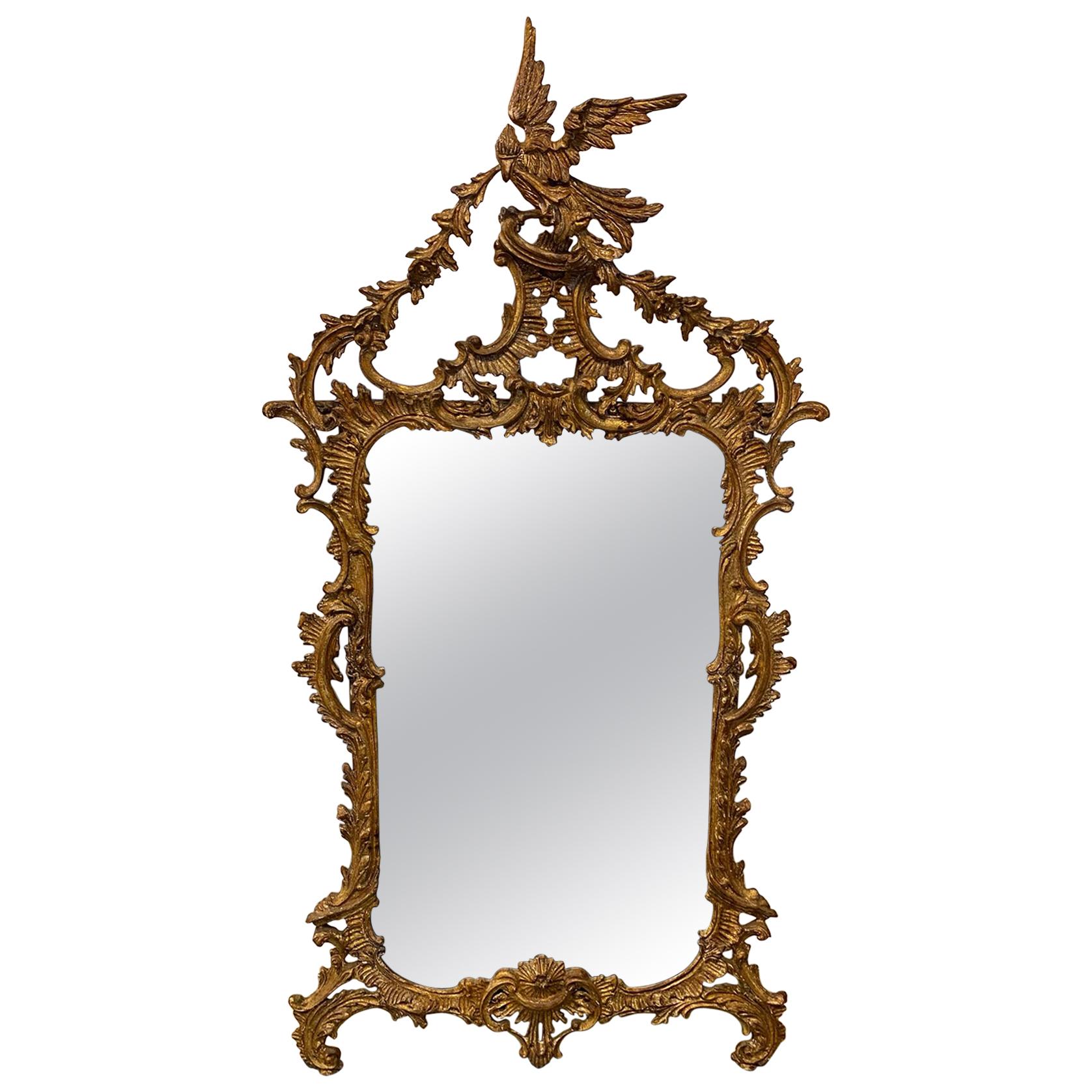 Chinese Chippendale Hand Carved Gilded Wood Mirror For Sale