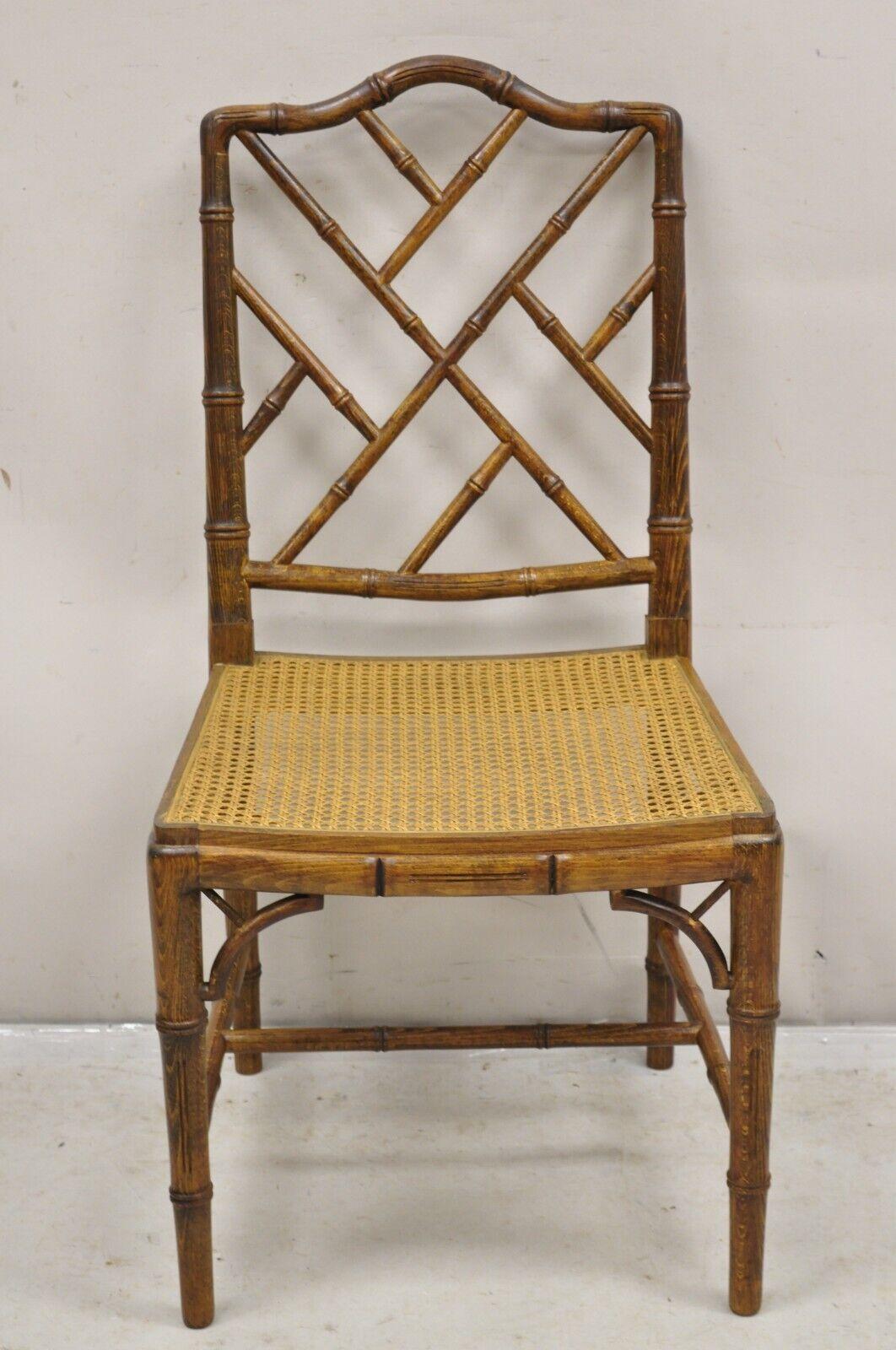 20th Century Chinese Chippendale Hollywood Regency Faux Bamboo Cane Dining Chairs - Set of 6 For Sale