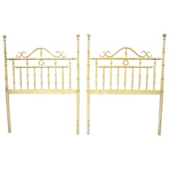 Vintage Chinese Chippendale Hollywood Regency Faux Bamboo Metal Twin Headboards, a Pair