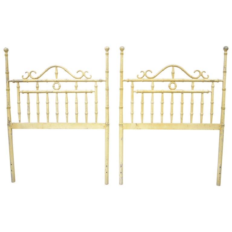 Chinese Chippendale Hollywood Regency, Tall Metal Twin Bed Frame With Headboard