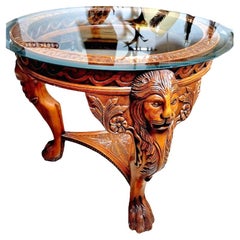 Table de salle à manger/table d'entrée Chippendale chinoise à tête de lion avec pieds en griffe en acajou