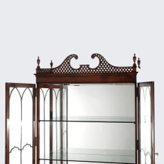 Chinese Chippendale Mahogany China Cabinet with Reticulated Crest 20thC