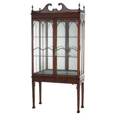Chinese Chippendale Mahogany China Cabinet with Reticulated Crest 20thC