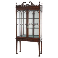 Chinese Chippendale Mahogany China Cabinet with Reticulated Crest 20thC