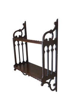 Chinese Chippendale Mahogany Fretwork Hanging Trinket Curio Display Shelf 24"