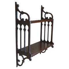 Chinese Chippendale Mahogany Fretwork Hanging Trinket Curio Display Shelf 24"