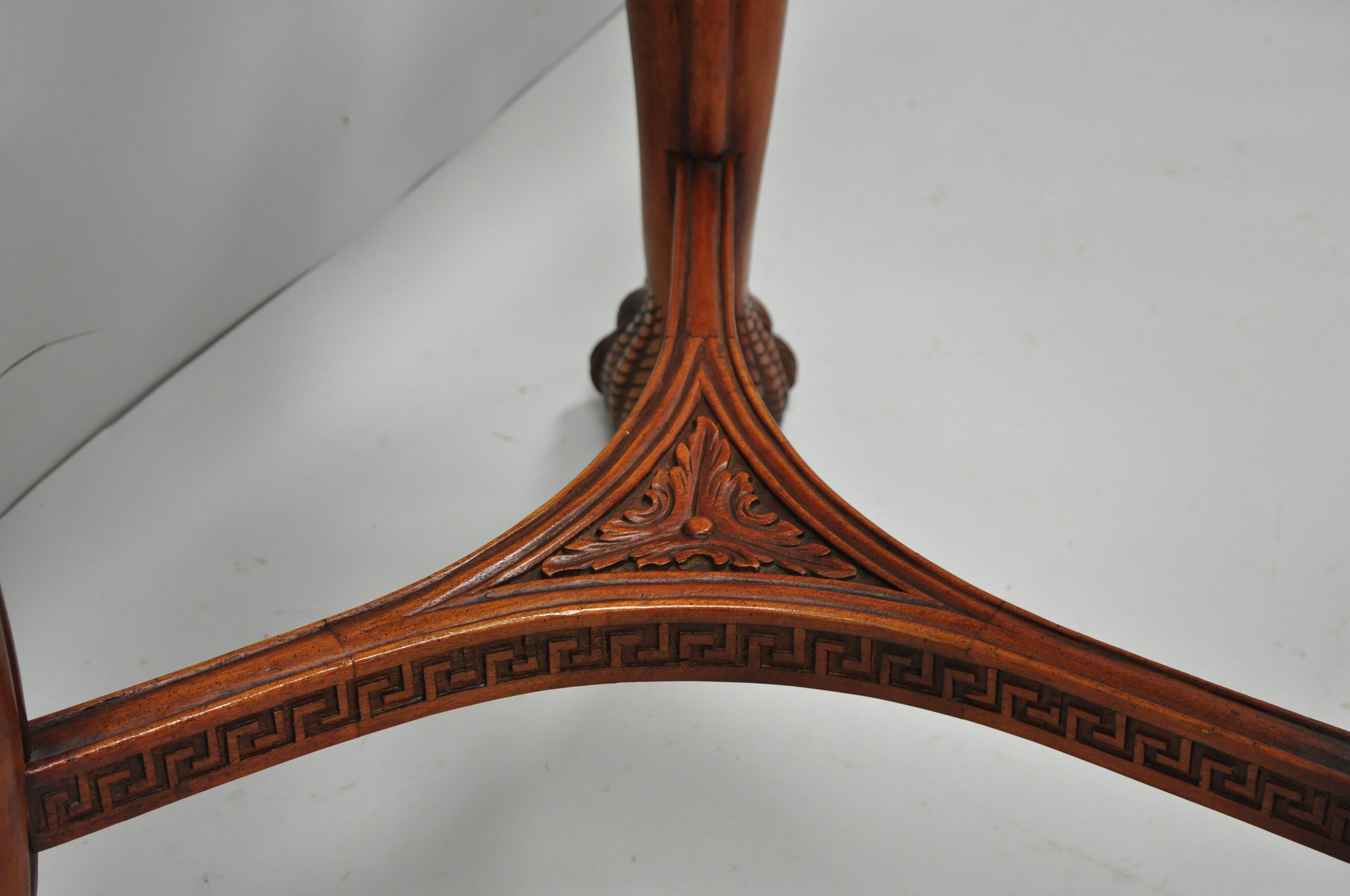 North American Chinese Chippendale Mahogany Lion Head Claw Feet Pedestal Dining Table Glass Top