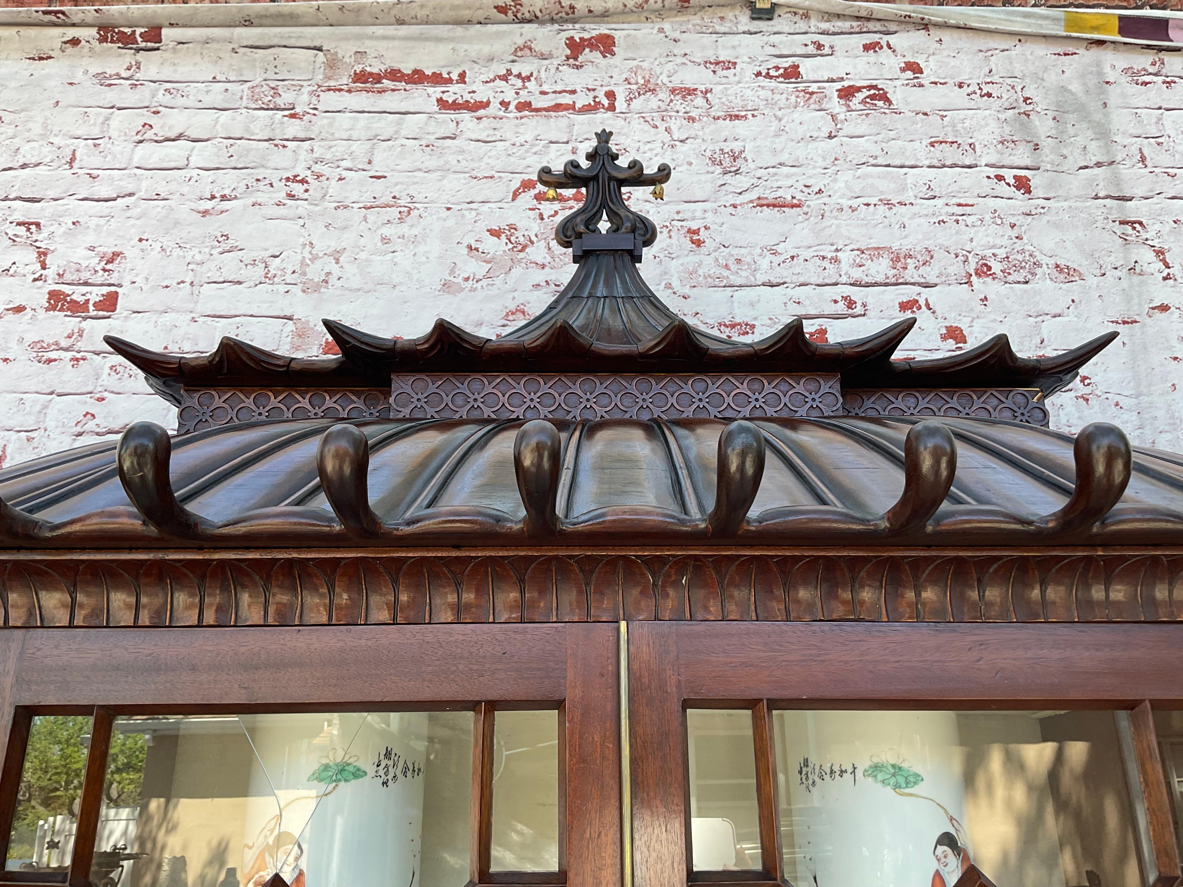 Chinese Chippendale Mahogany Pagoda Cabinet 5