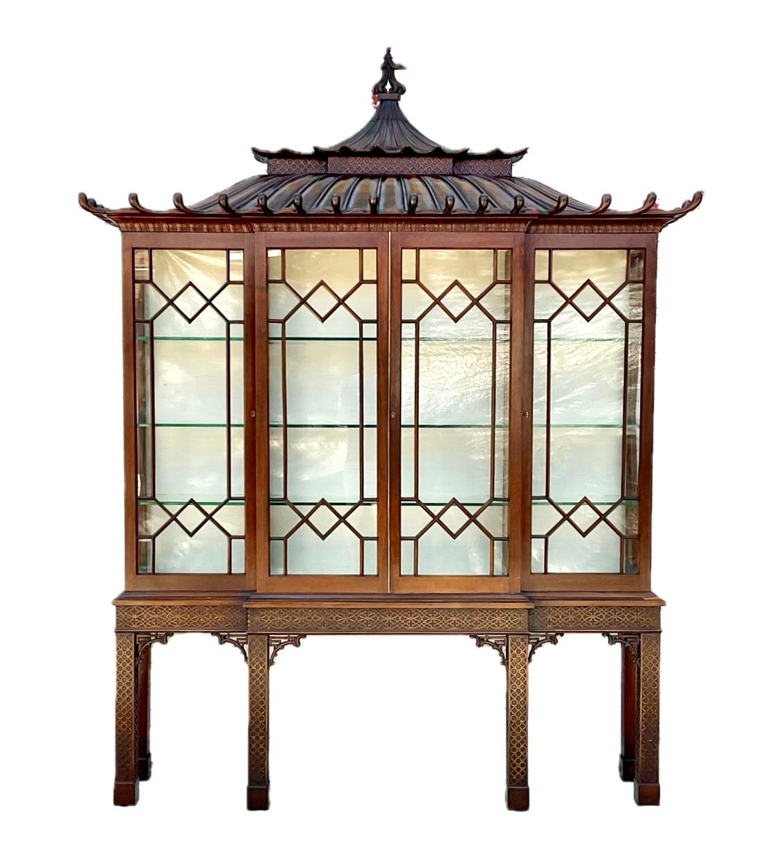 Chinese Chippendale Mahogany Pagoda Cabinet In Good Condition In Bradenton, FL