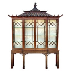 Antique Chinese Chippendale Mahogany Pagoda Cabinet