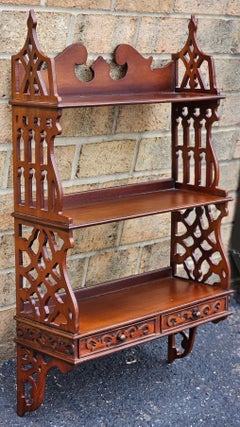 Chinese Chippendale Mahogany Two Drawer Hanging Wall Shelf