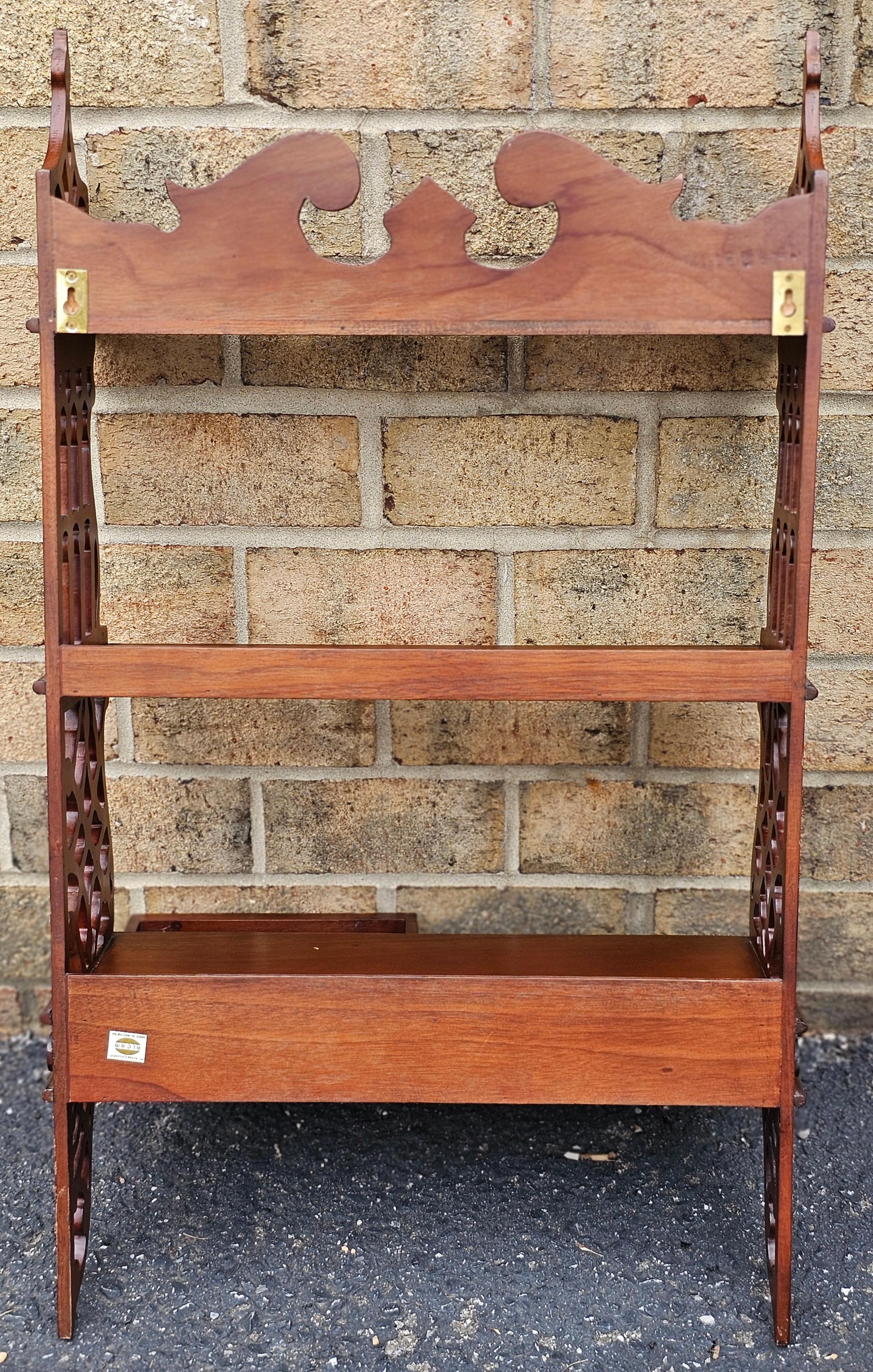Chinese Chippendale Mahogany Two Drawer Hanging Wall Shelf For Sale 3