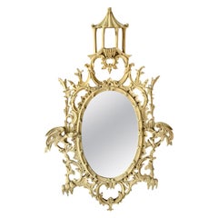 Chinese Chippendale Oval Mirror, Bleached Wood Finish