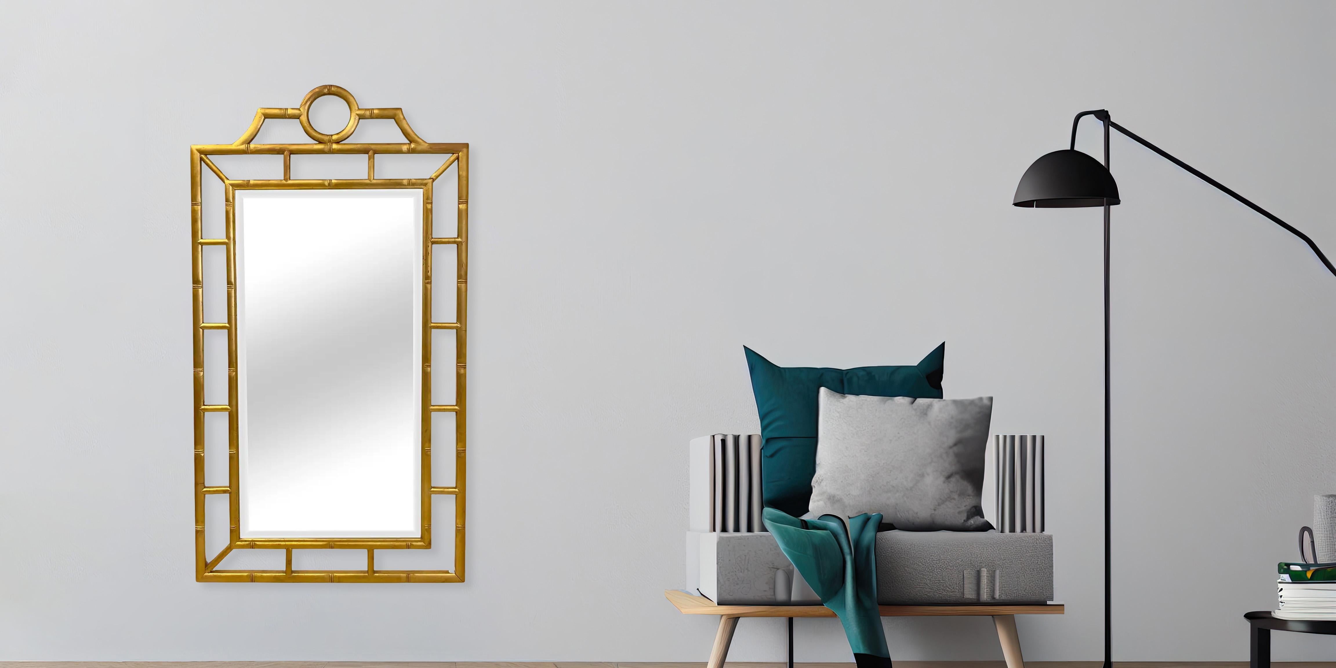 A beautiful Chinese Chippendale style Pagoda faux bamboo design Rectangular Mirror. Crafted with meticulous attention to detail, this mirror is inspired  from the Chinese Chippendale style, featuring a Pagoda faux bamboo motif that lends a touch of