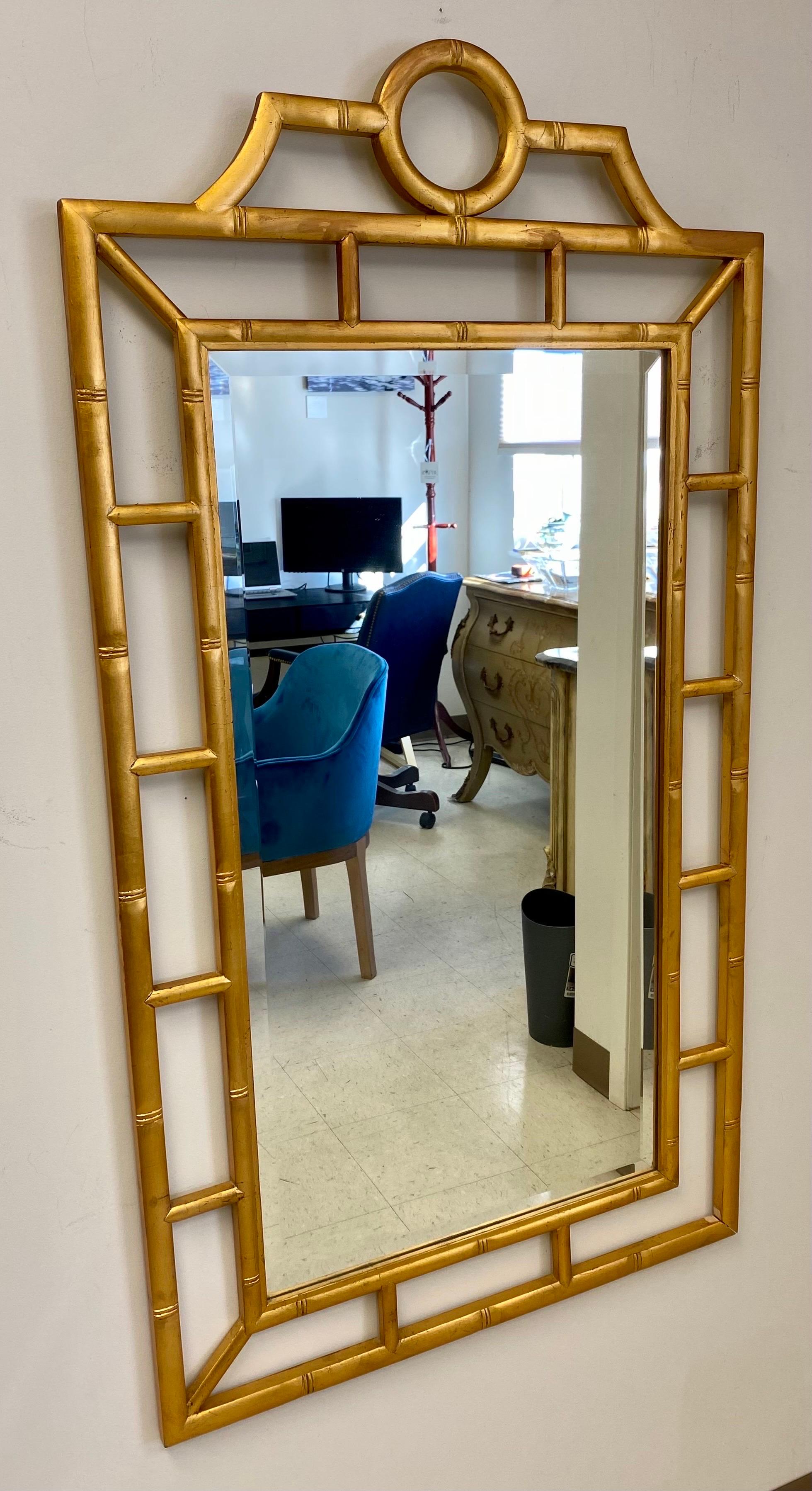 Chinese Chippendale Pagoda Faux Bamboo Style Gold Wall or Console Mirror  In Good Condition In Plainview, NY