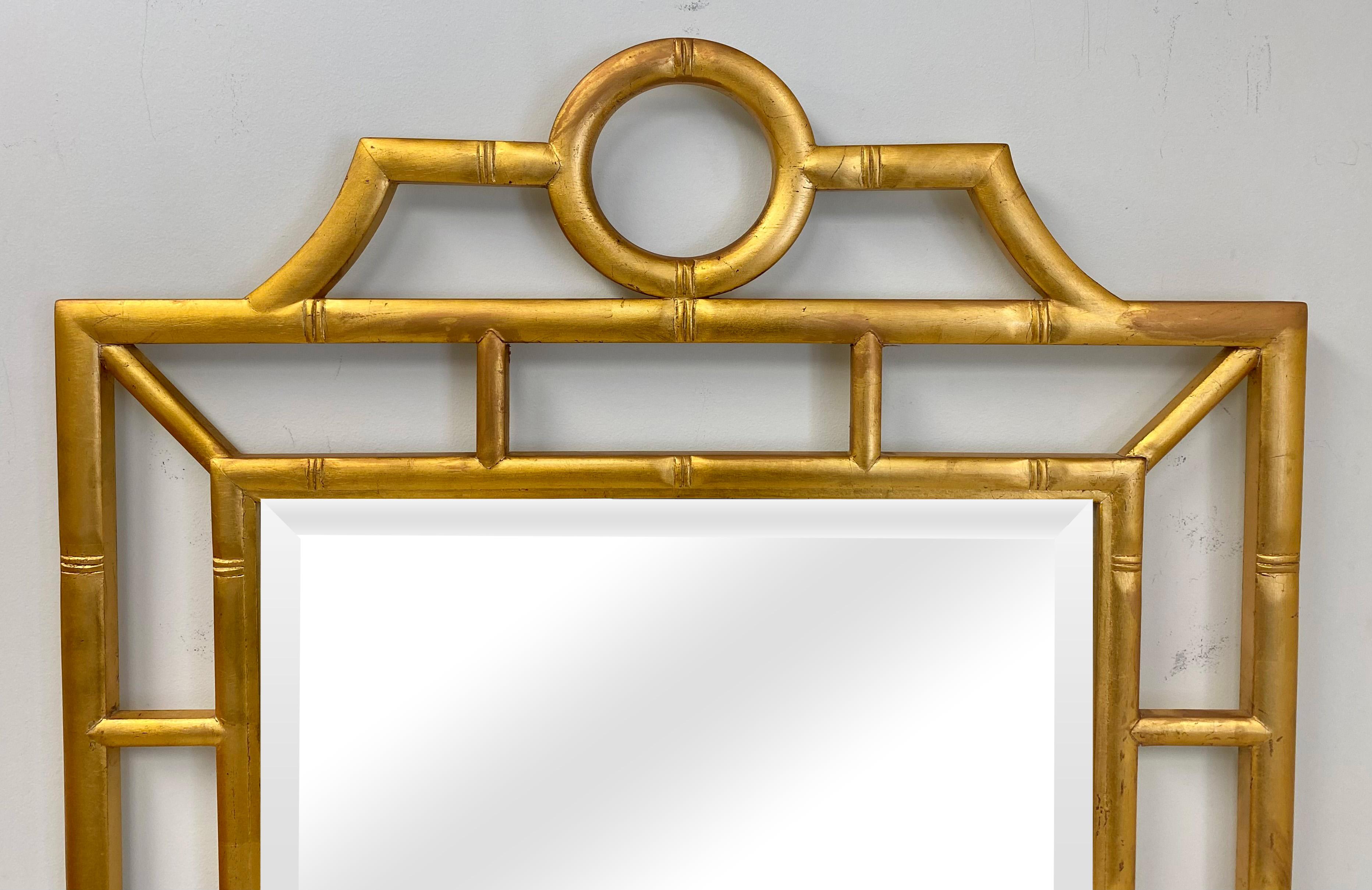 Wood Chinese Chippendale Pagoda Faux Bamboo Style Gold Wall or Console Mirror 