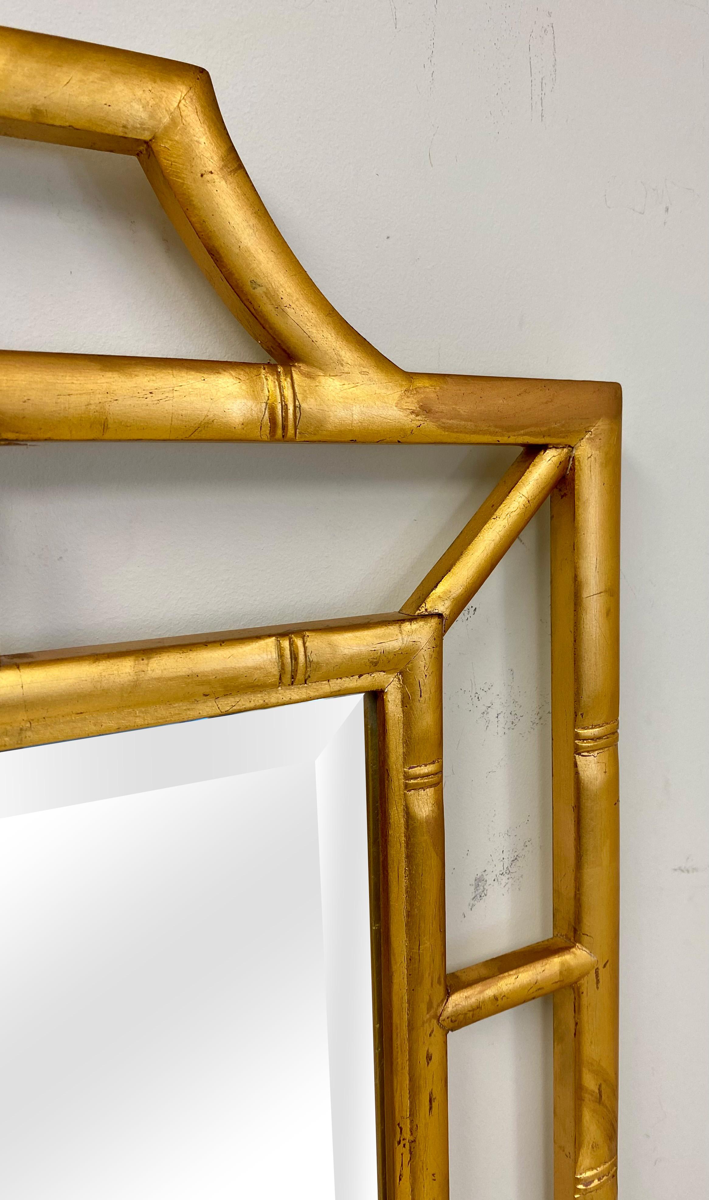 Chinese Chippendale Pagoda Faux Bamboo Style Gold Wall or Console Mirror  2