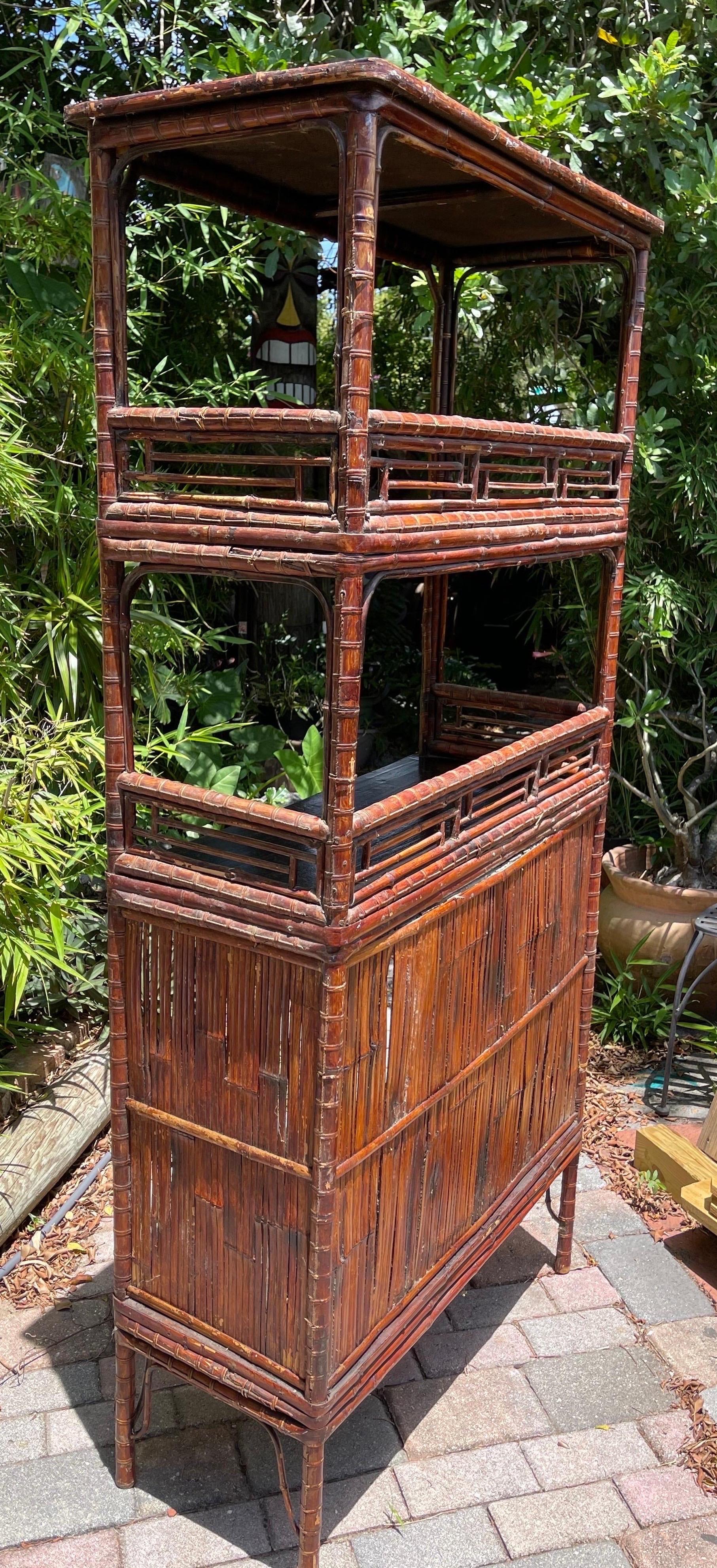 Chinese Chippendale Pagoda Style Bamboo Etagere Shelf For Sale 5
