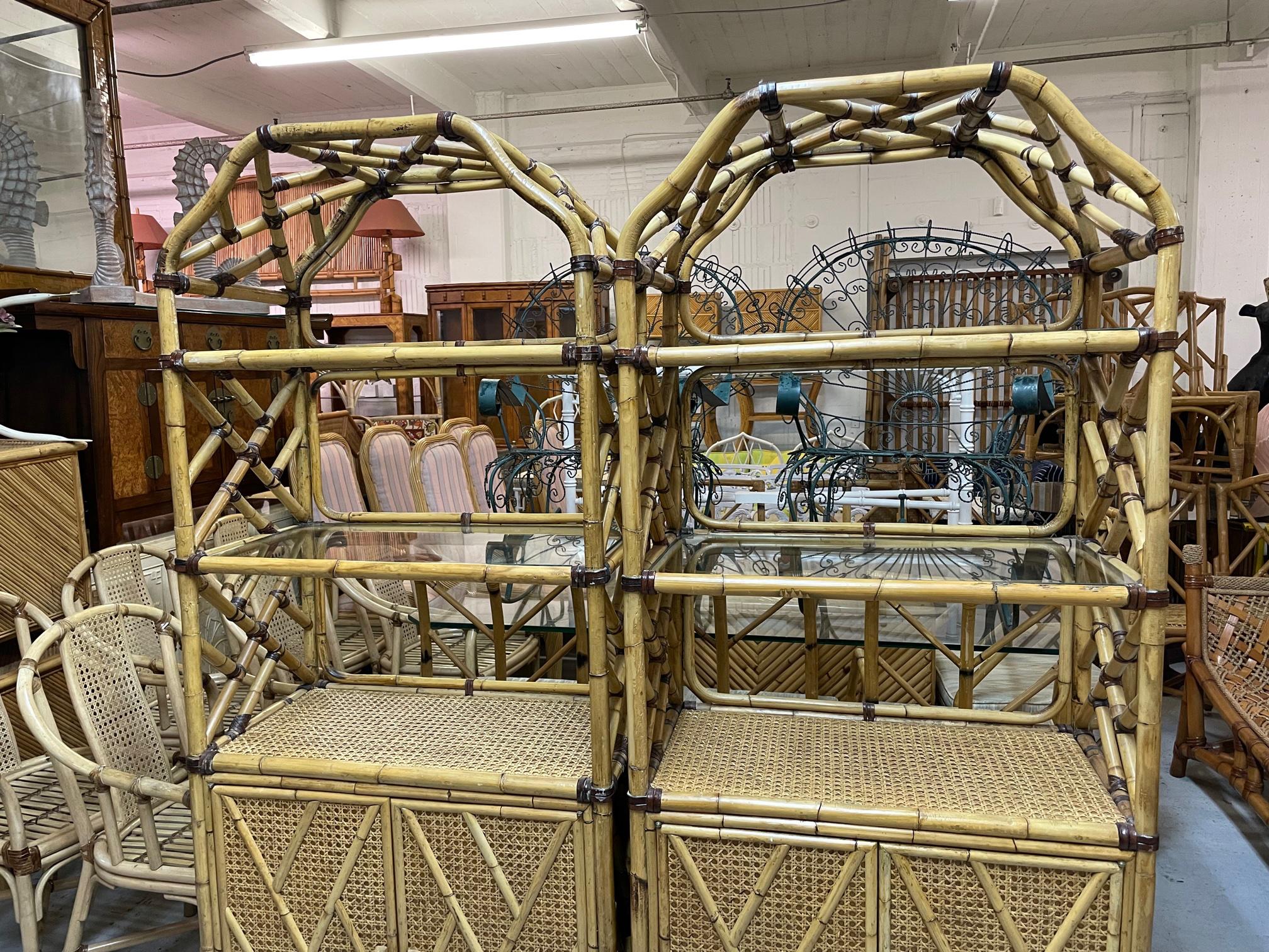Chinese Chippendale Rattan and Cane Etageres, a Pair In Good Condition In Jacksonville, FL