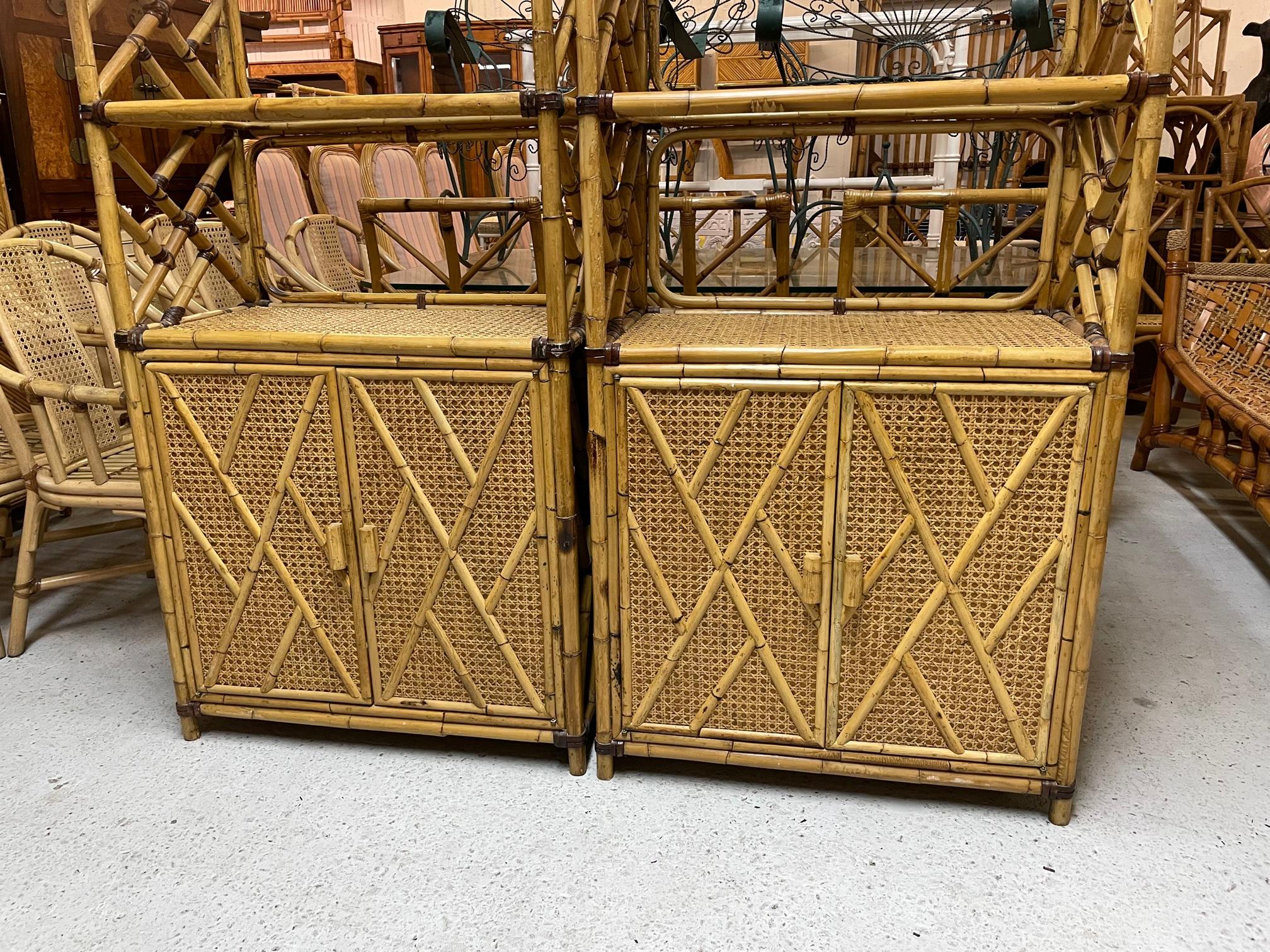 Chinese Chippendale Rattan and Cane Etageres, a Pair 2