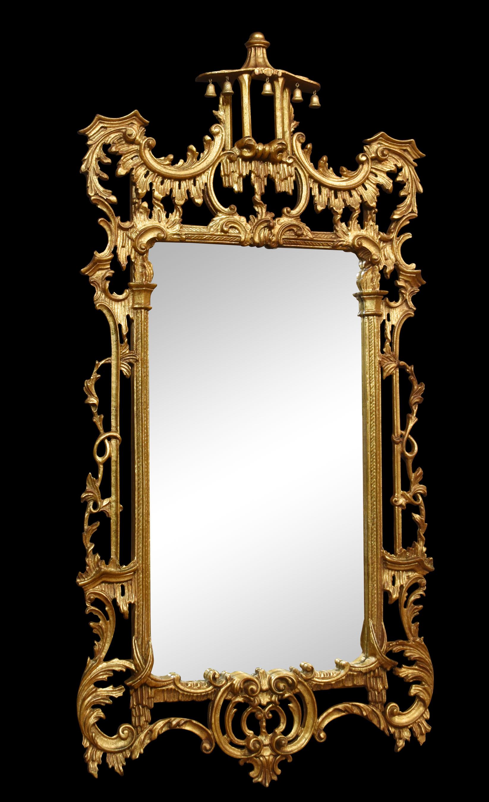 Giltwood Chinese Chippendale Revival Carved Wall Mirror For Sale
