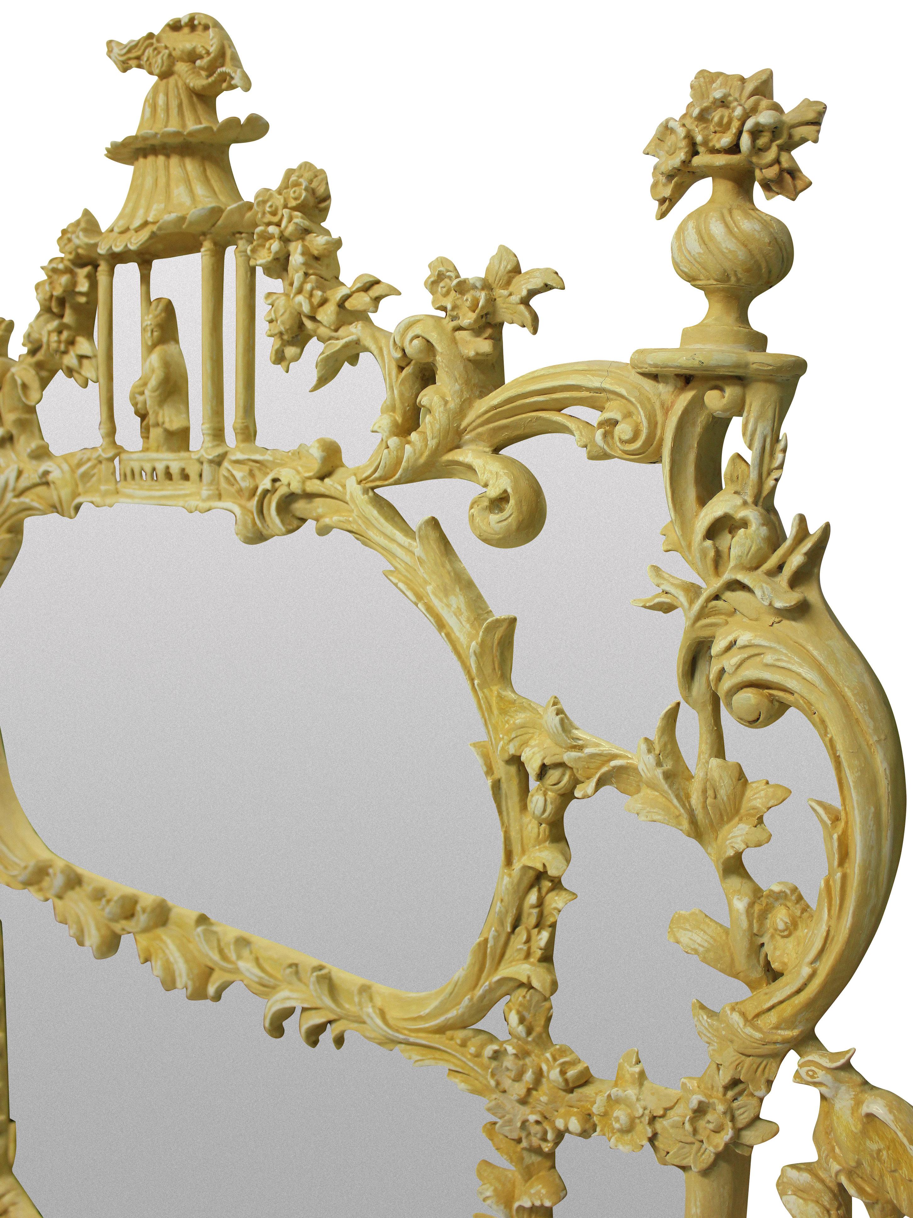 Hand-Painted Chinese Chippendale Revival Overmantel Mirror