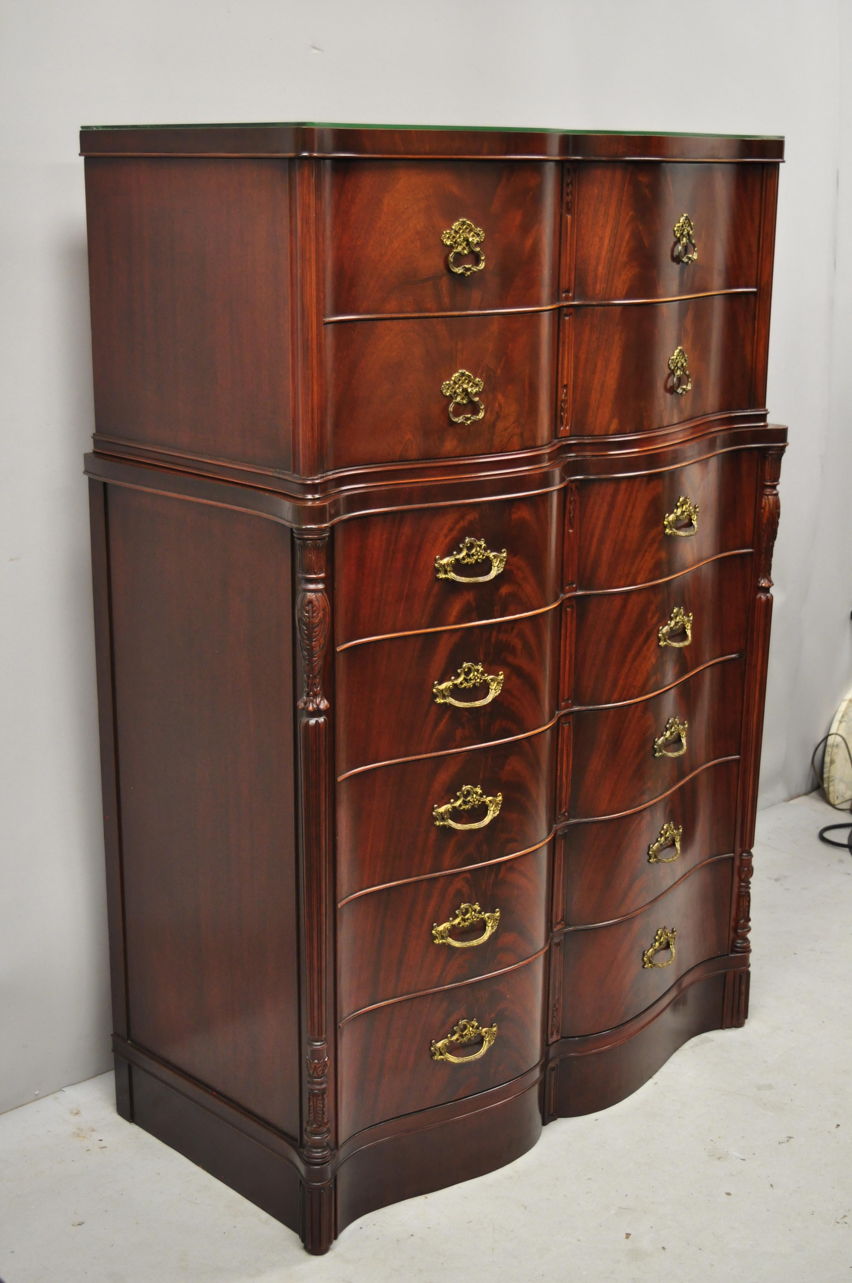 Chinese Chippendale Serpentine Bow Front Flame Mahogany Tall Chest Dresser 6