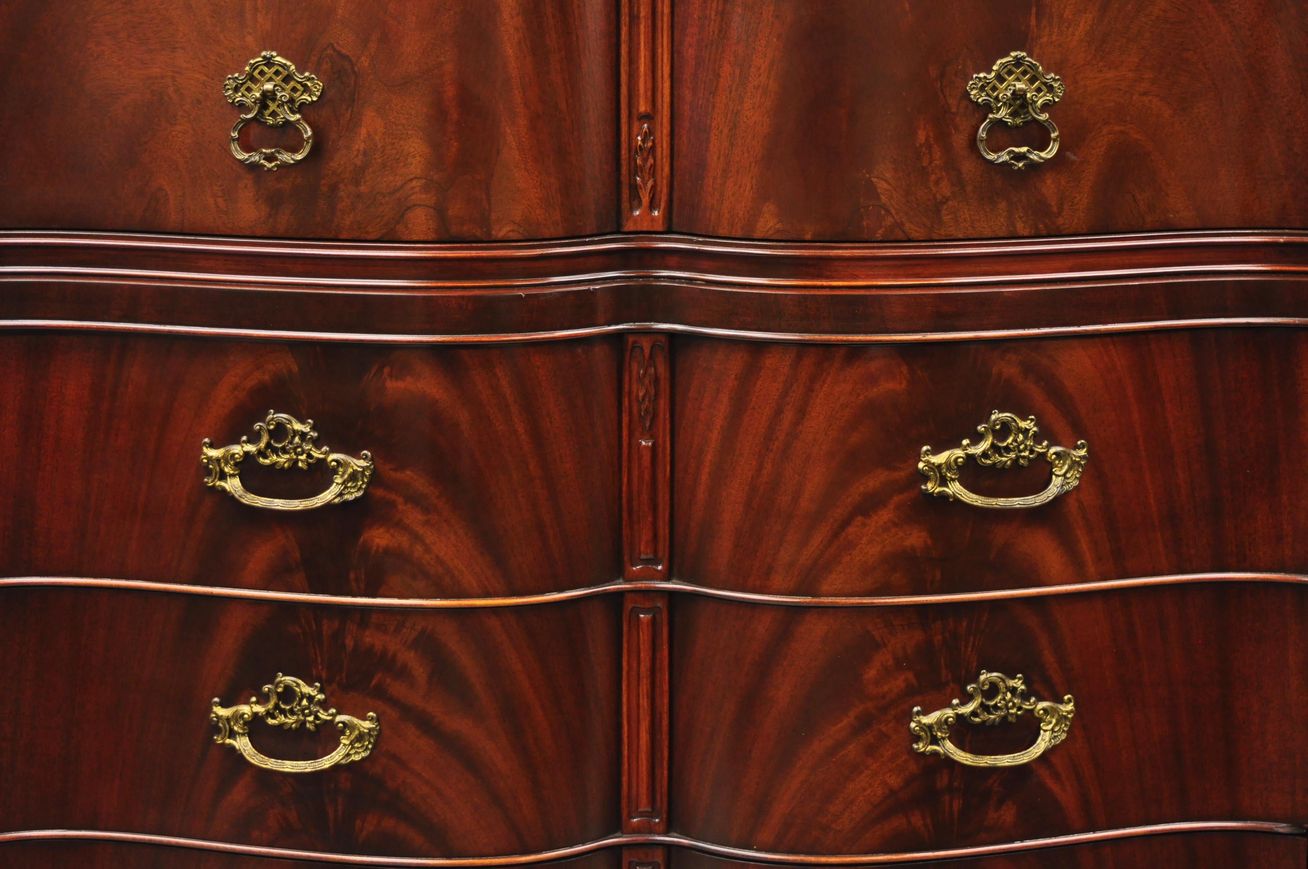 20th Century Chinese Chippendale Serpentine Bow Front Flame Mahogany Tall Chest Dresser