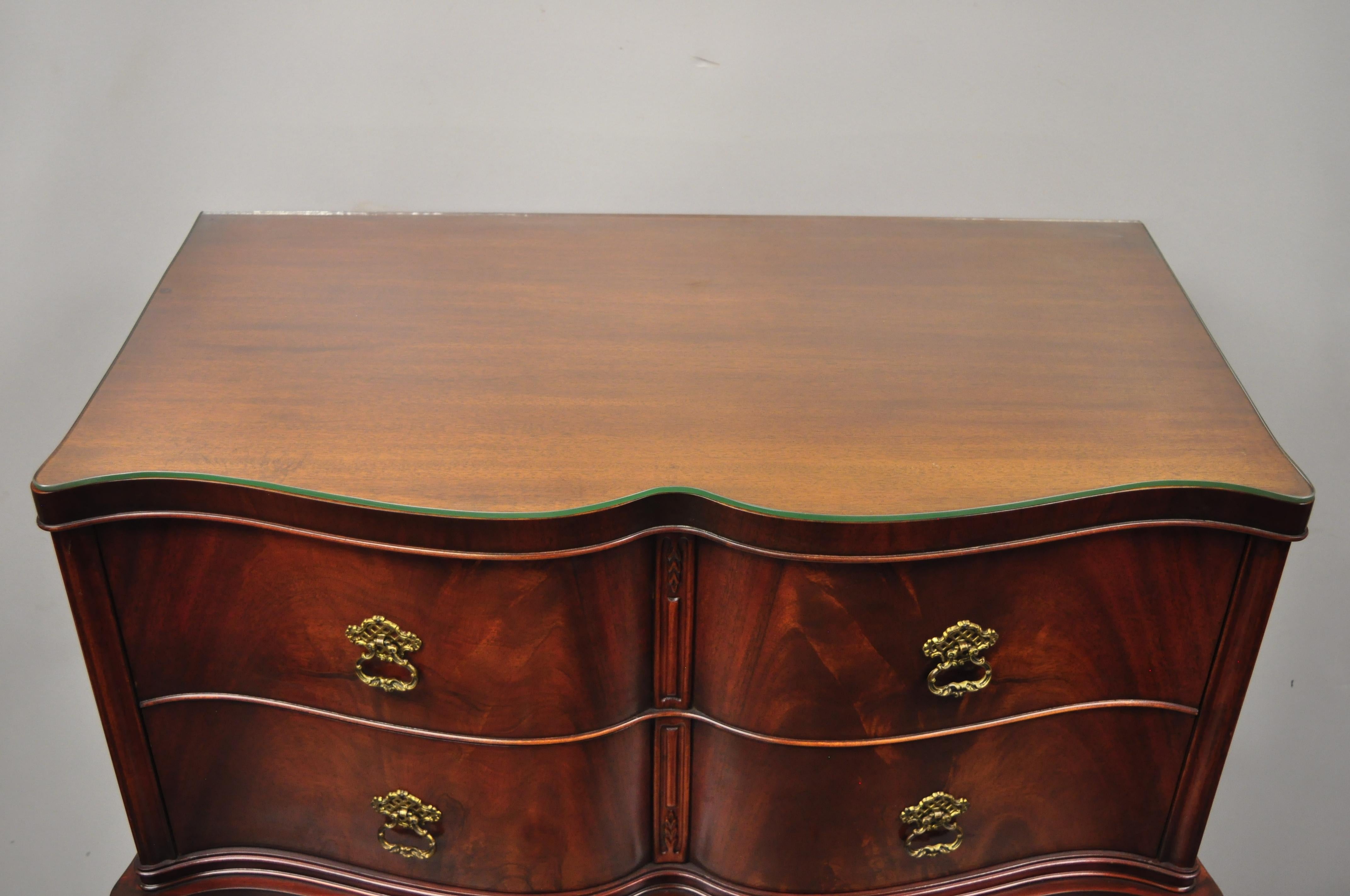 Chinese Chippendale Serpentine Bow Front Flame Mahogany Tall Chest Dresser 1