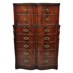 Antique Chinese Chippendale Serpentine Bow Front Flame Mahogany Tall Chest Dresser