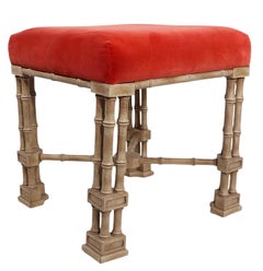 Taburete Chippendale chino Otomano Reposapiés de Erwin Lambeth c. 1970's