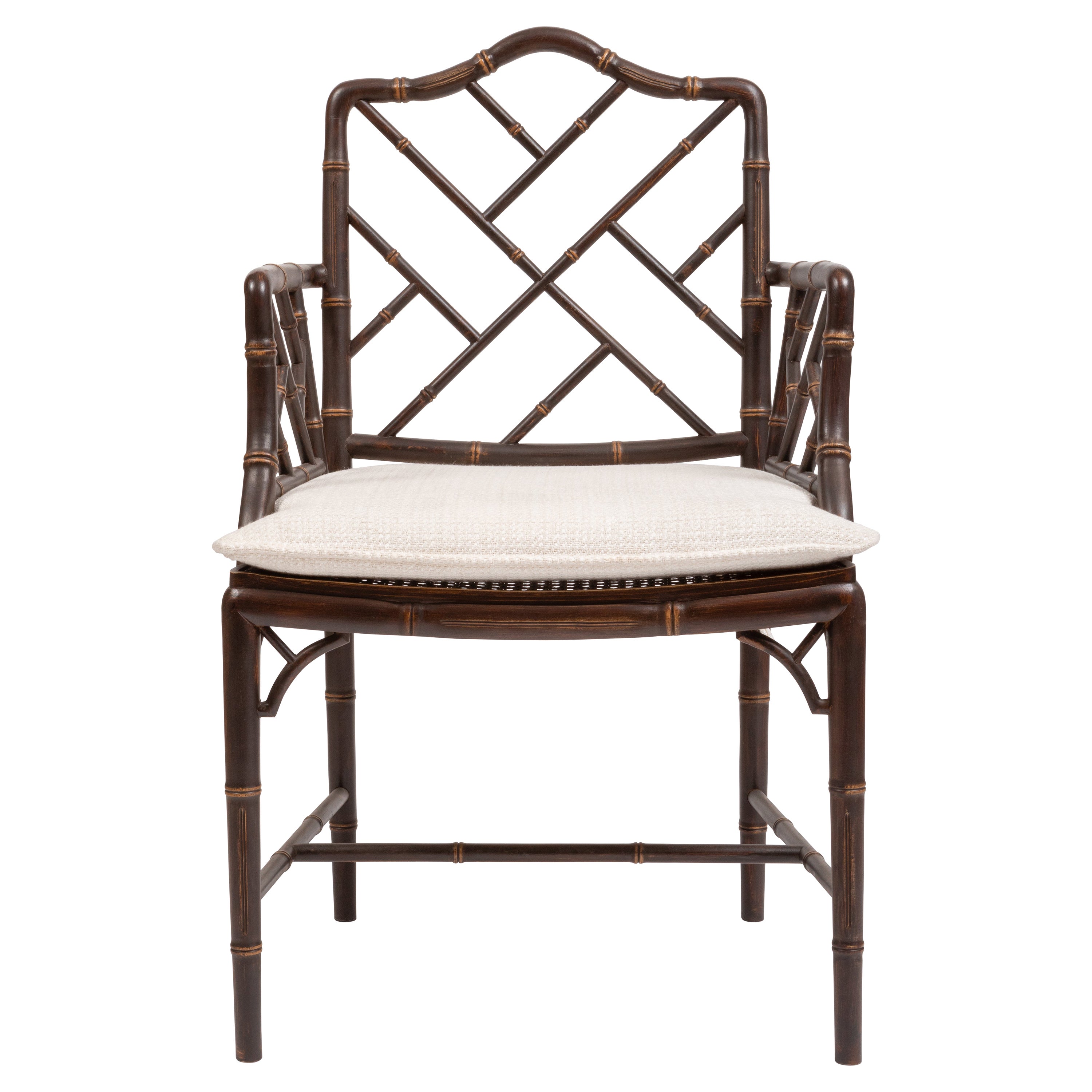 Chinese Chippendale Style Armchair, Wood Frame Caned Seat Made in Italy For Sale