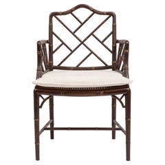 Chinese Chippendale Style Armchair, Wood Frame Caned Seat Made in Italy