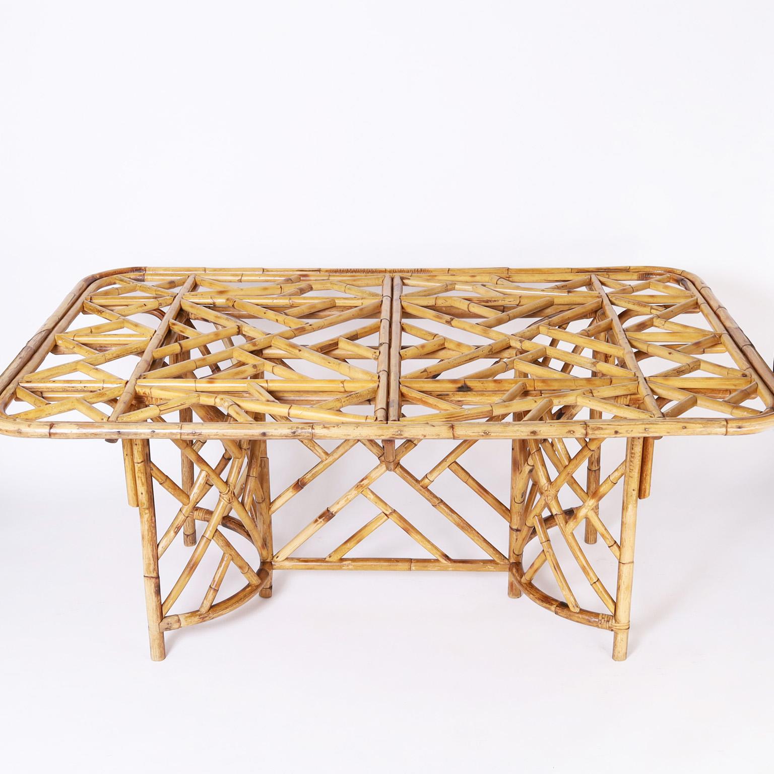 Chinese Chippendale Style Bamboo Dining Table In Good Condition For Sale In Palm Beach, FL