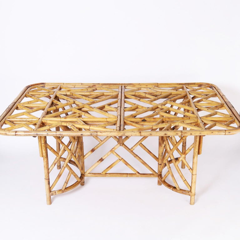 Hand-Crafted Chinese Chippendale Style Bamboo Dining Table For Sale