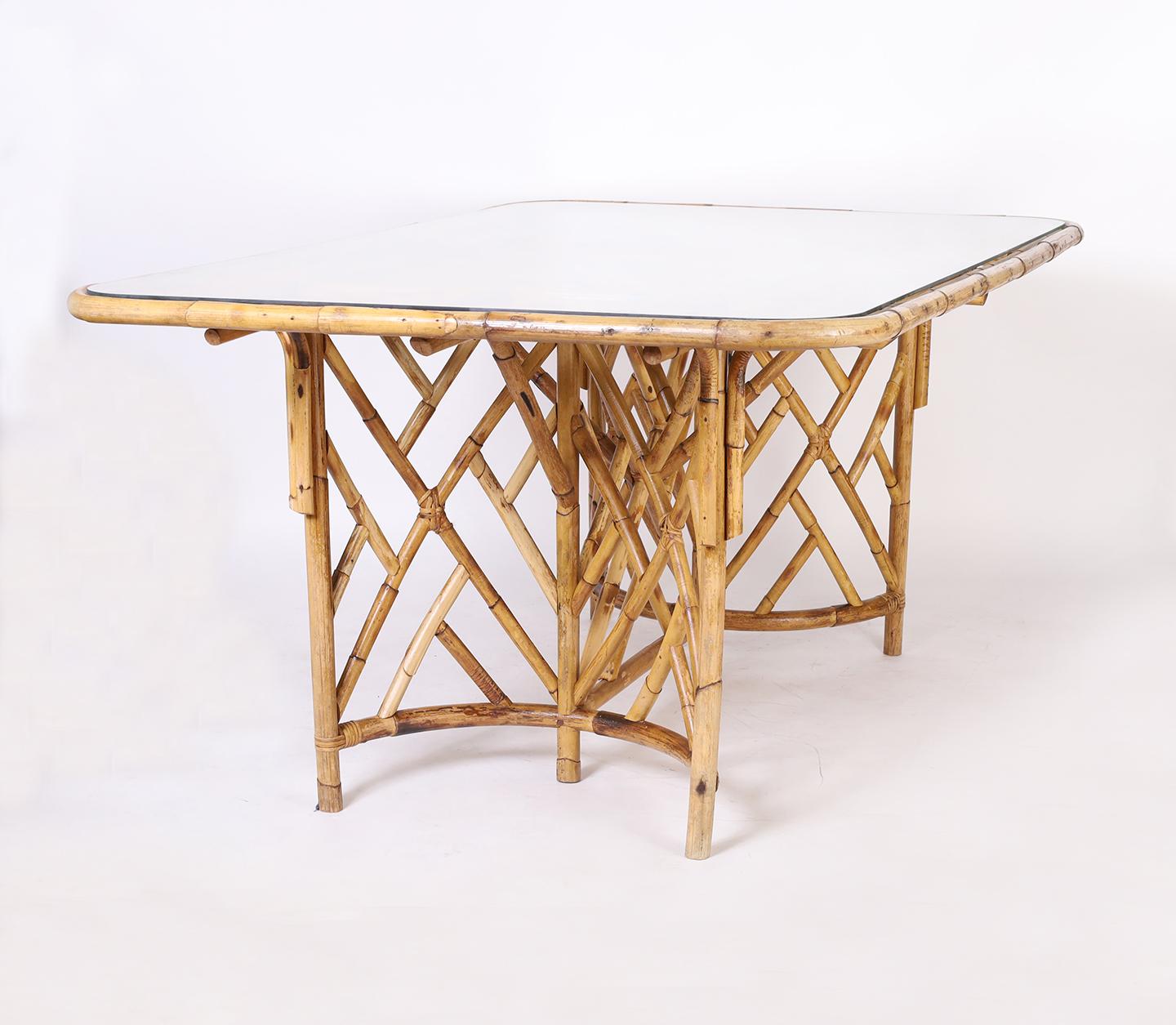 Hand-Crafted Chinese Chippendale Style Bamboo Dining Table For Sale