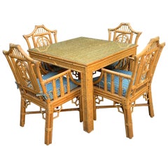 Chinese Chippendale Style Bamboo Game Dining Table and Armchairs