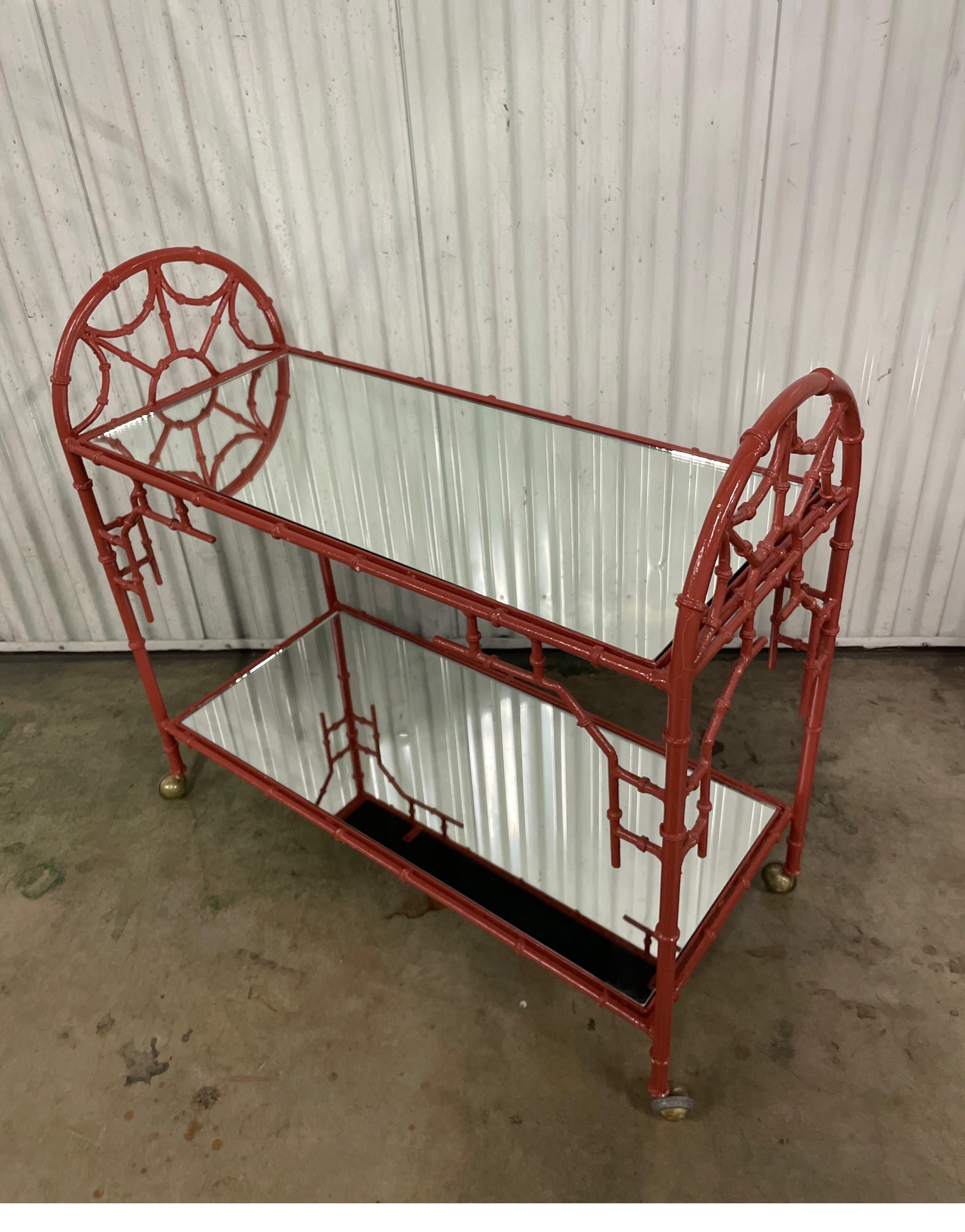 Wrought Iron Chinese Chippendale Style Bar Cart For Sale