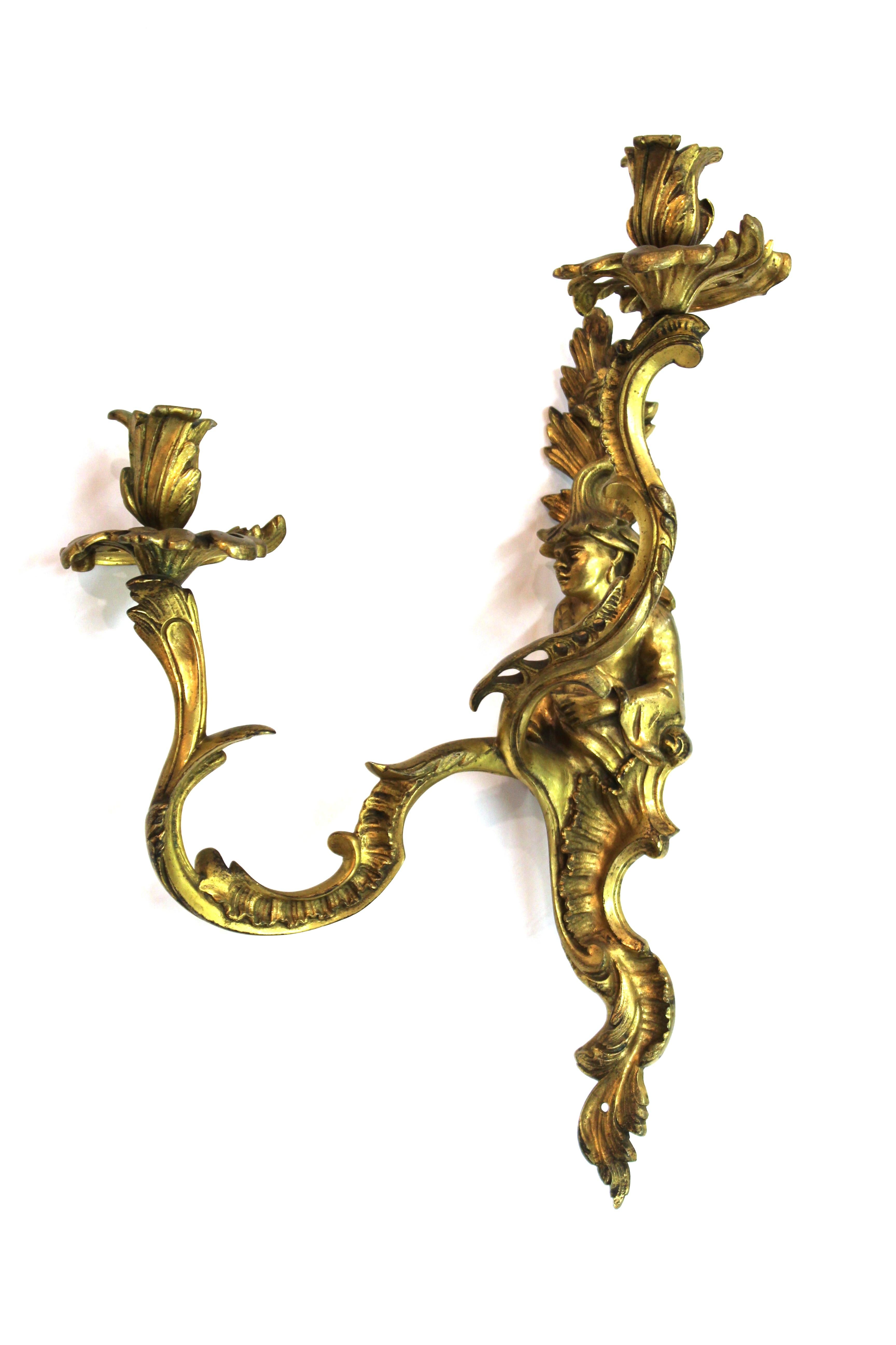 Chinese Chippendale Style Bronze Wall Sconces with Chinoiserie Figures 3