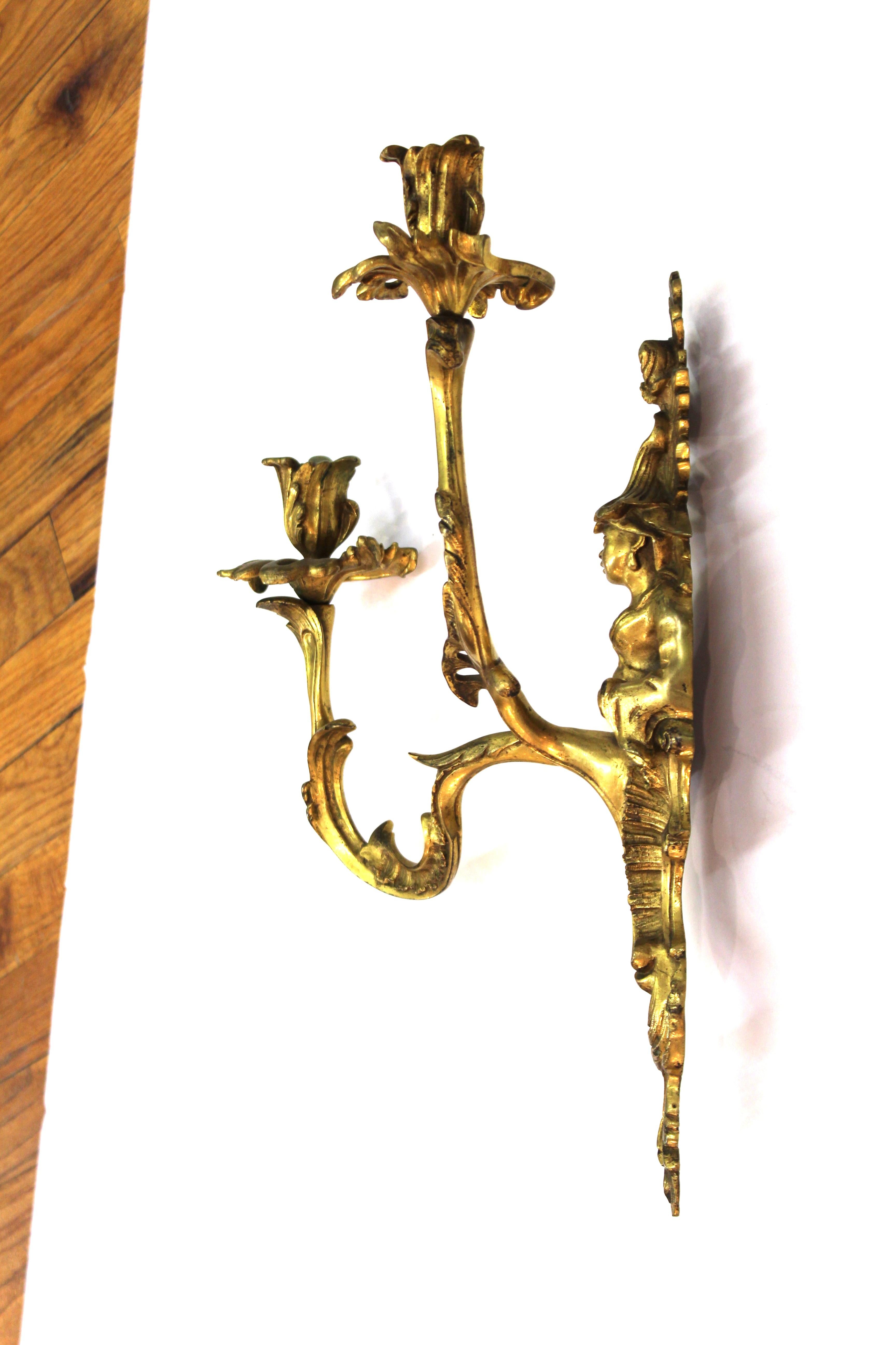 Chinese Chippendale Style Bronze Wall Sconces with Chinoiserie Figures 4