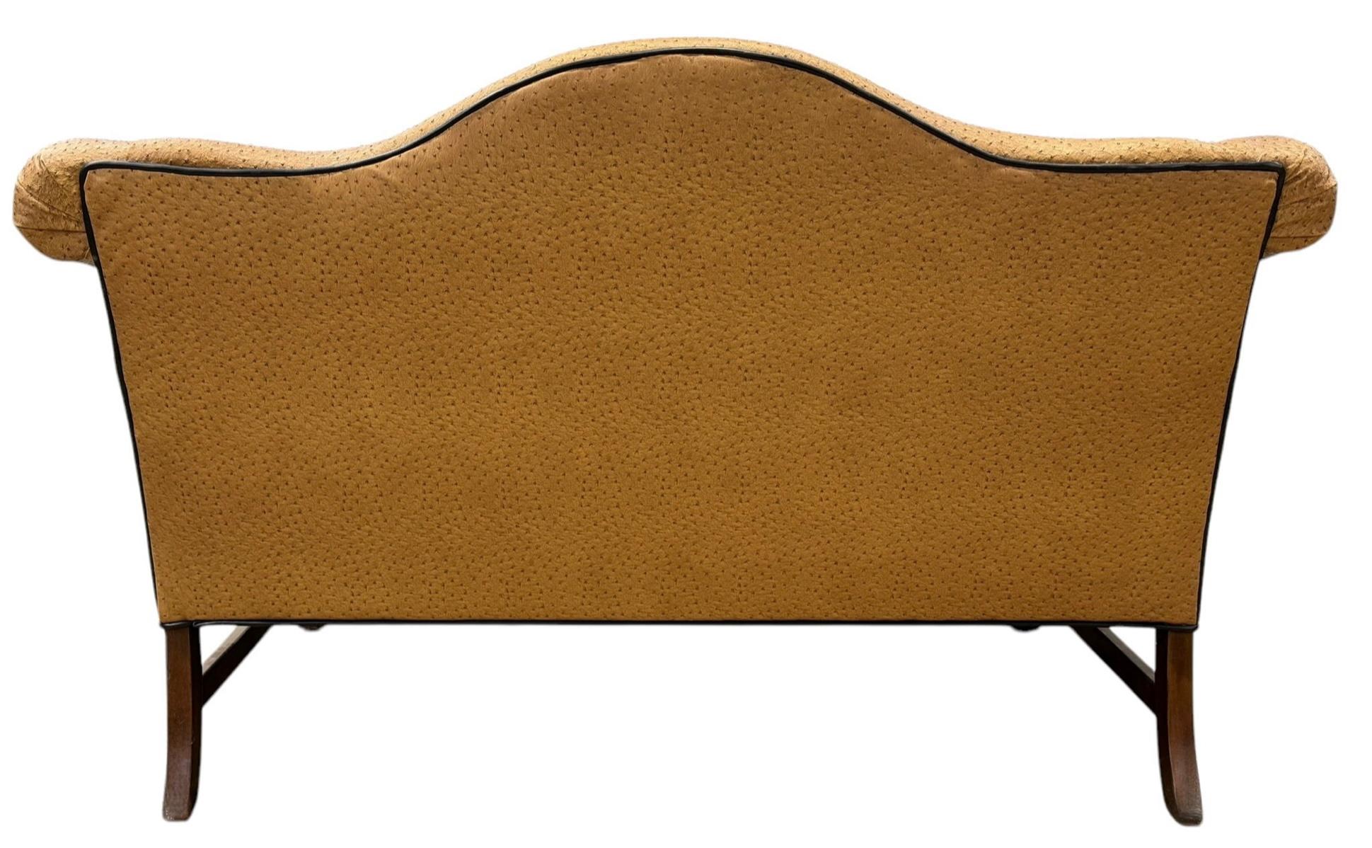 American Chinese Chippendale Style Camelback Settee In Ostrich Leather For Sale