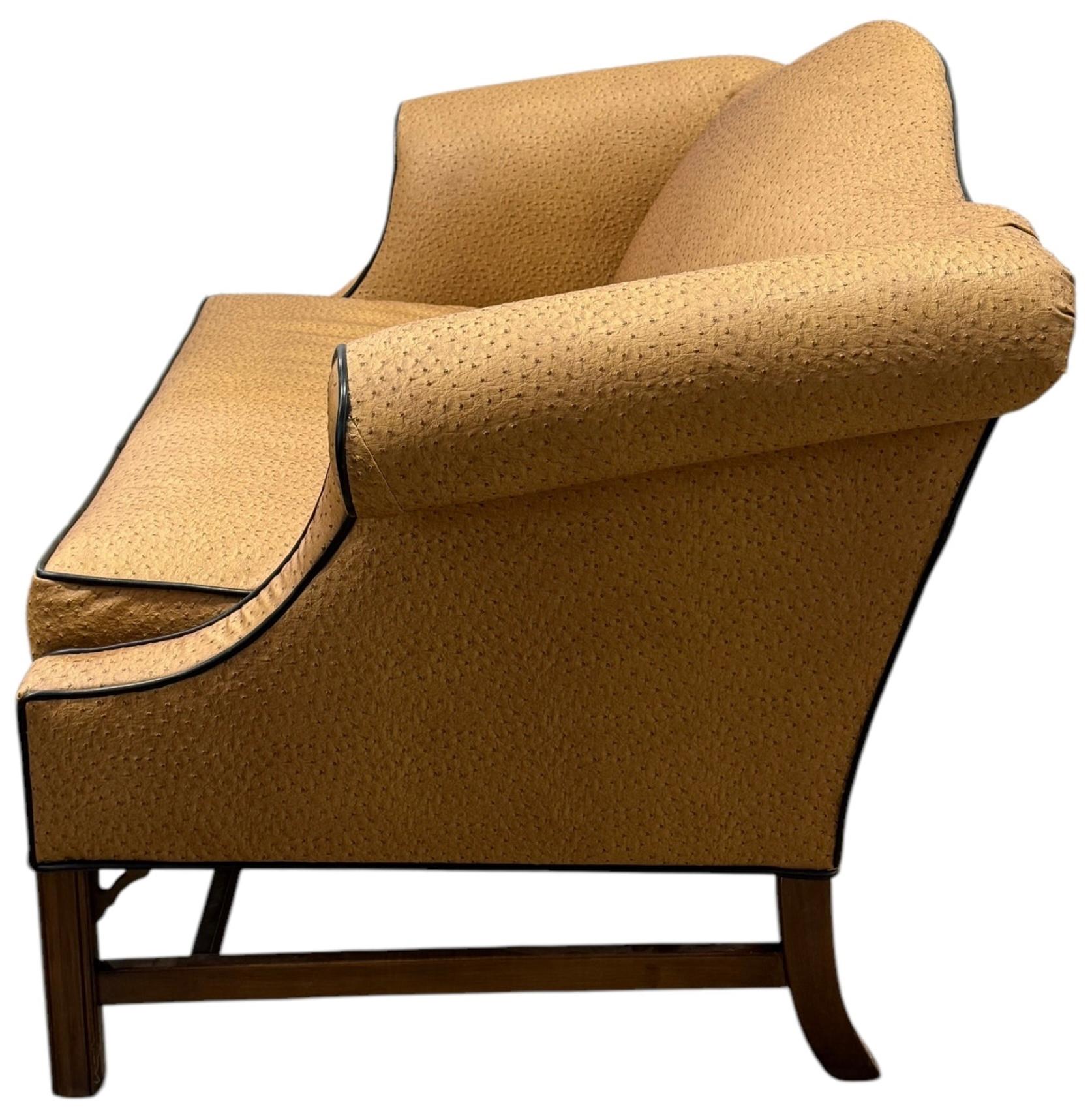Chinese Chippendale Style Camelback Settee In Ostrich Leather In Good Condition For Sale In Kennesaw, GA