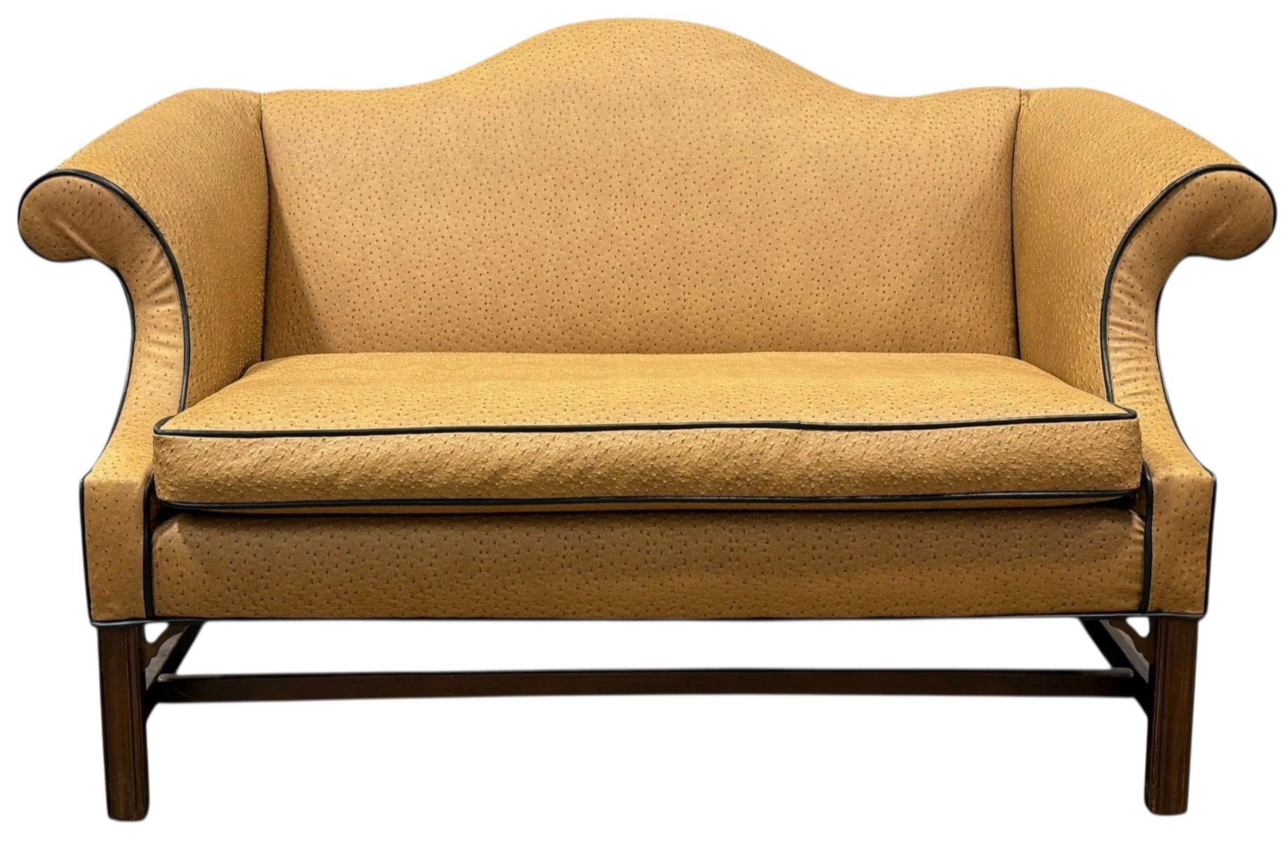 Chinese Chippendale Style Camelback Settee In Ostrich Leather For Sale 2