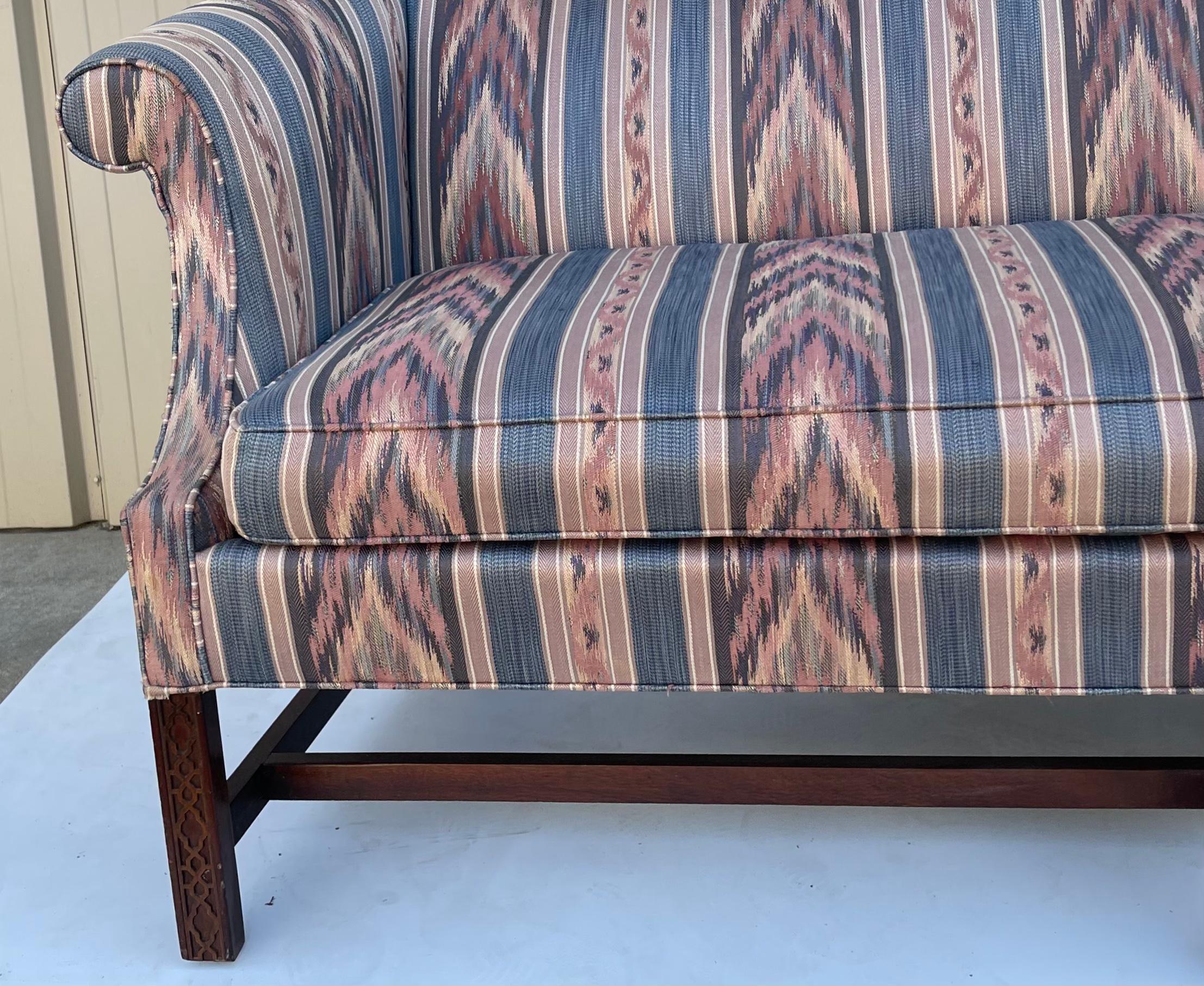 Chinese Chippendale Style Camelback Sofa by Hickory Chair with Fretwork 2