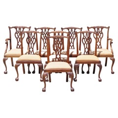 Chinese Chippendale Style Carved Ball and Claw Mahogany Dining Chairs, Set of 8